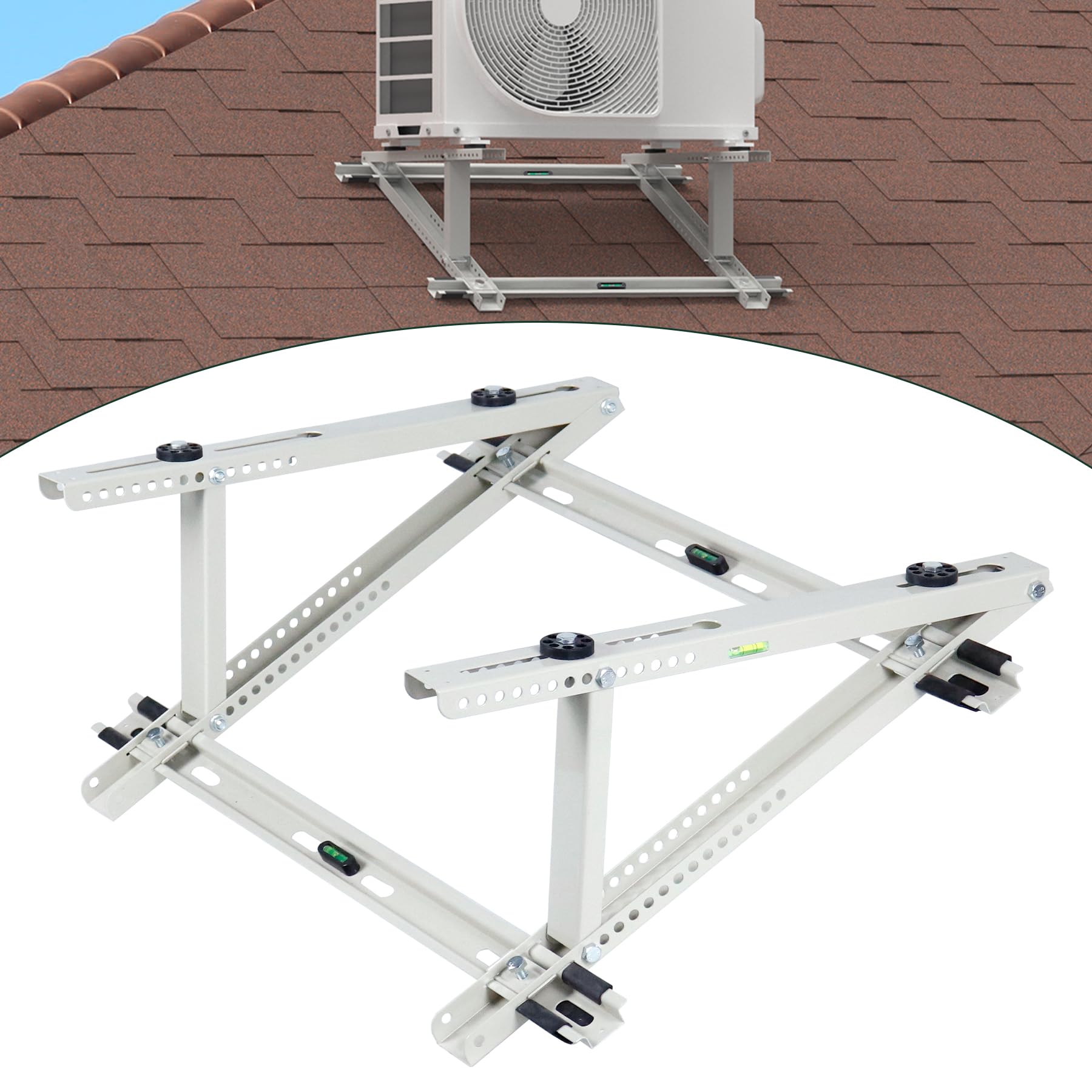 Flehomo Heavy Duty Adjustable Rooftop Mount Bracket for Mini Split AC & Heat Pump Systems - Compatible with 9,000-24,000 BTU Units - Perfect for Commercial Buildings, Warehouses & Residential Roof Installations