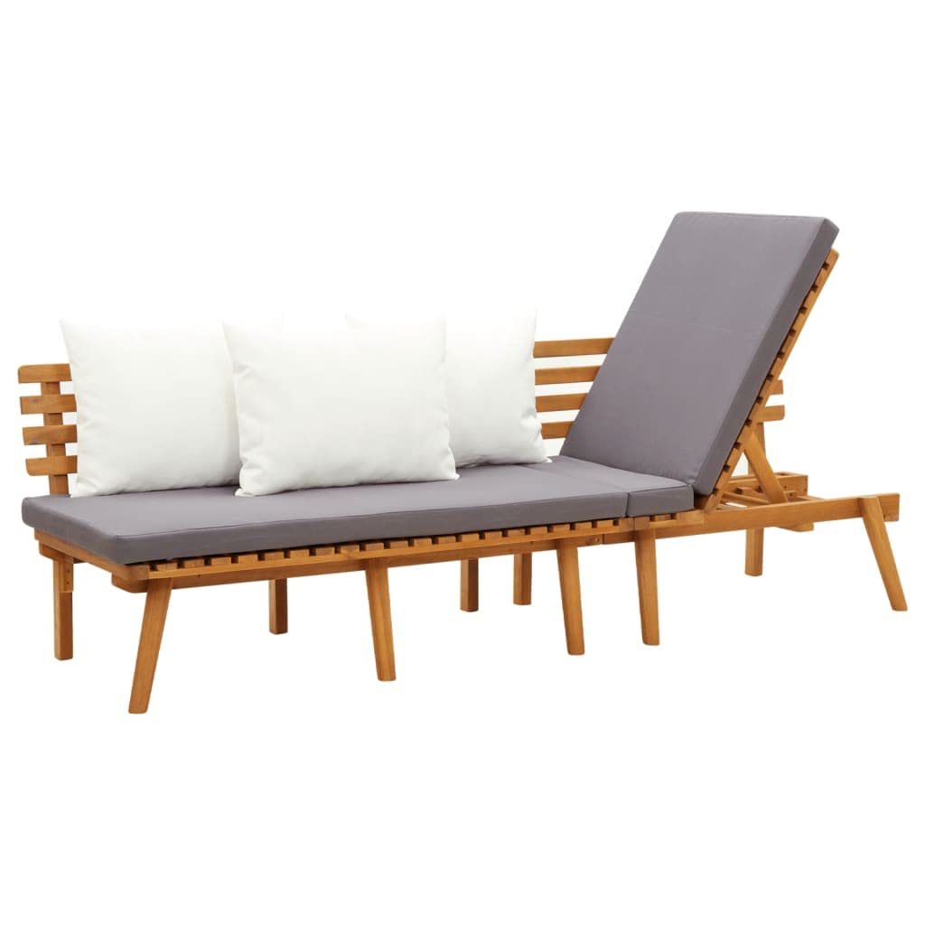 vidaXL Adjustable Wooden Garden Day Bed - Solid Acacia Wood Outdoor Furniture with Padded Cushions & Adjustable Headboard for Patio, Backyard or Poolside Relaxation