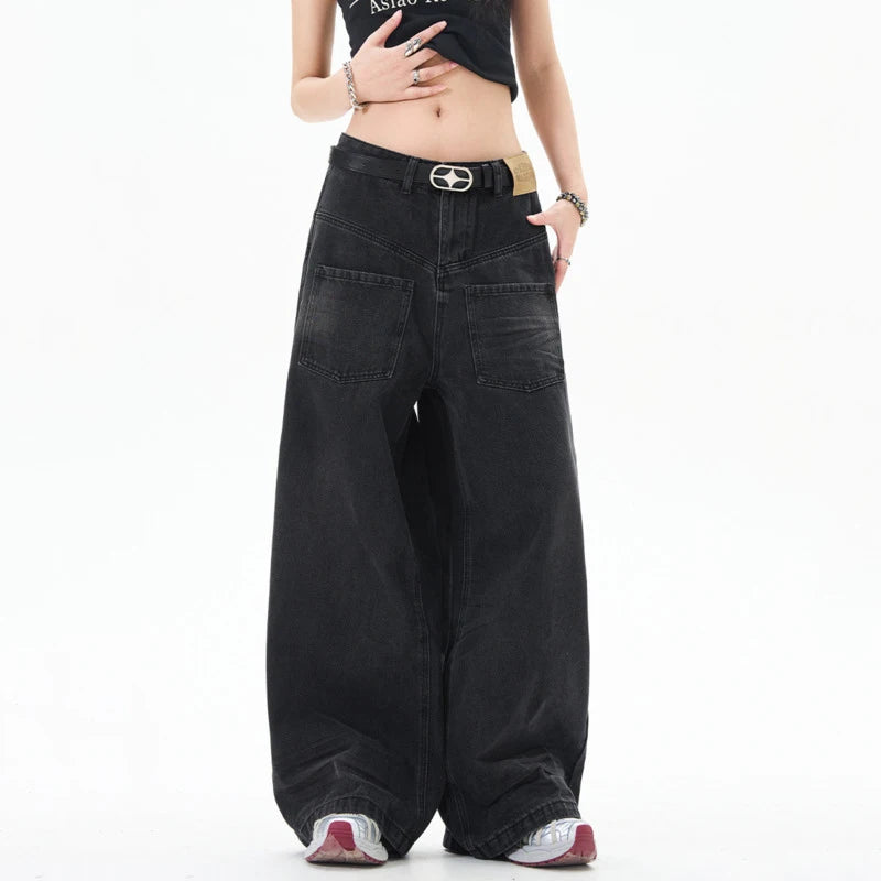 American Style Men's Denim Jeans - Casual Solid Color Reverse Pocket Design, Straight Wide Leg Baggy Fit for Spring | Perfect for Streetwear, Casual Outings & Everyday Wear (Style 9W1202)