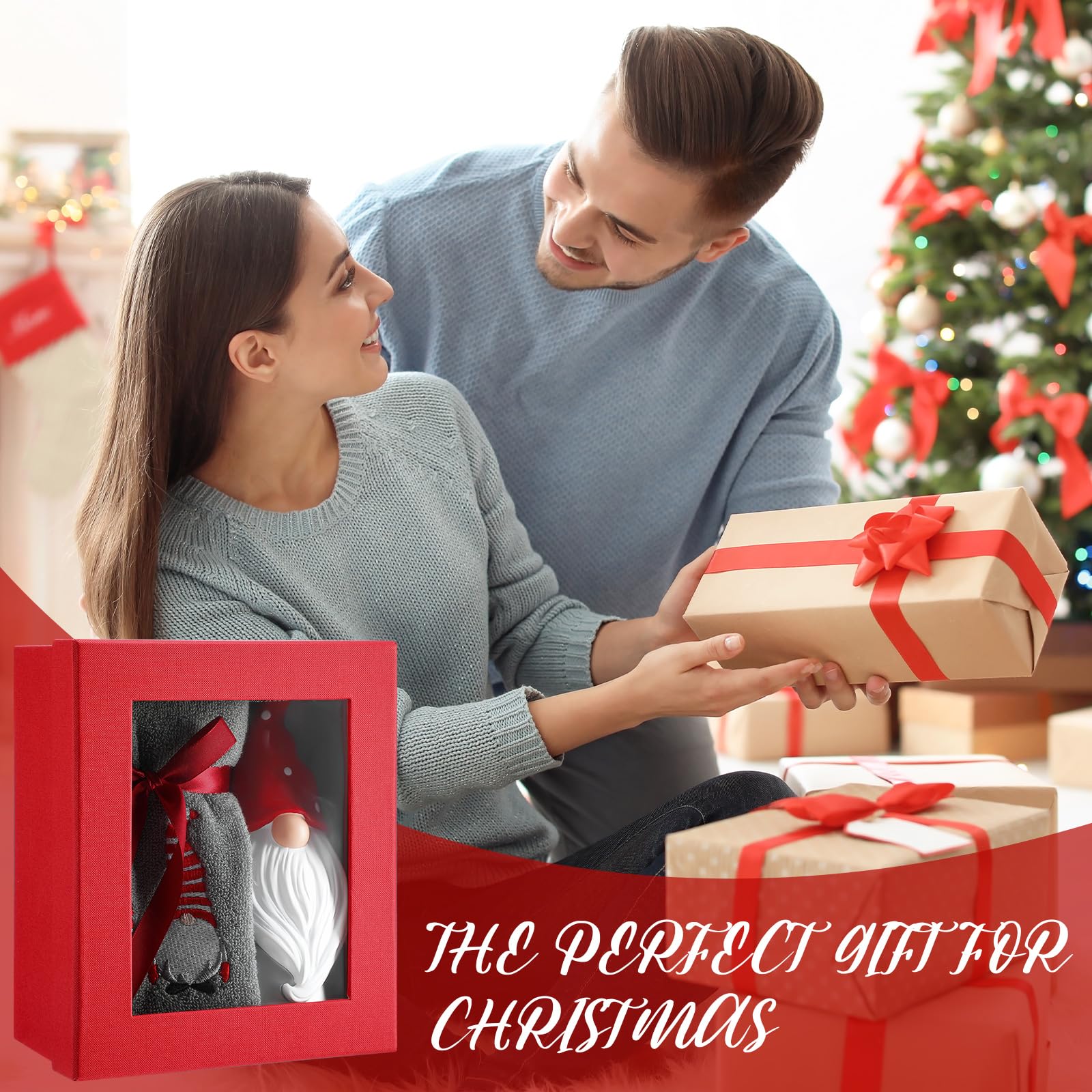 Christmas Soap Dispenser & Towel Set - 4pc Bathroom Decor (Red/White Gnome) for Holiday Home