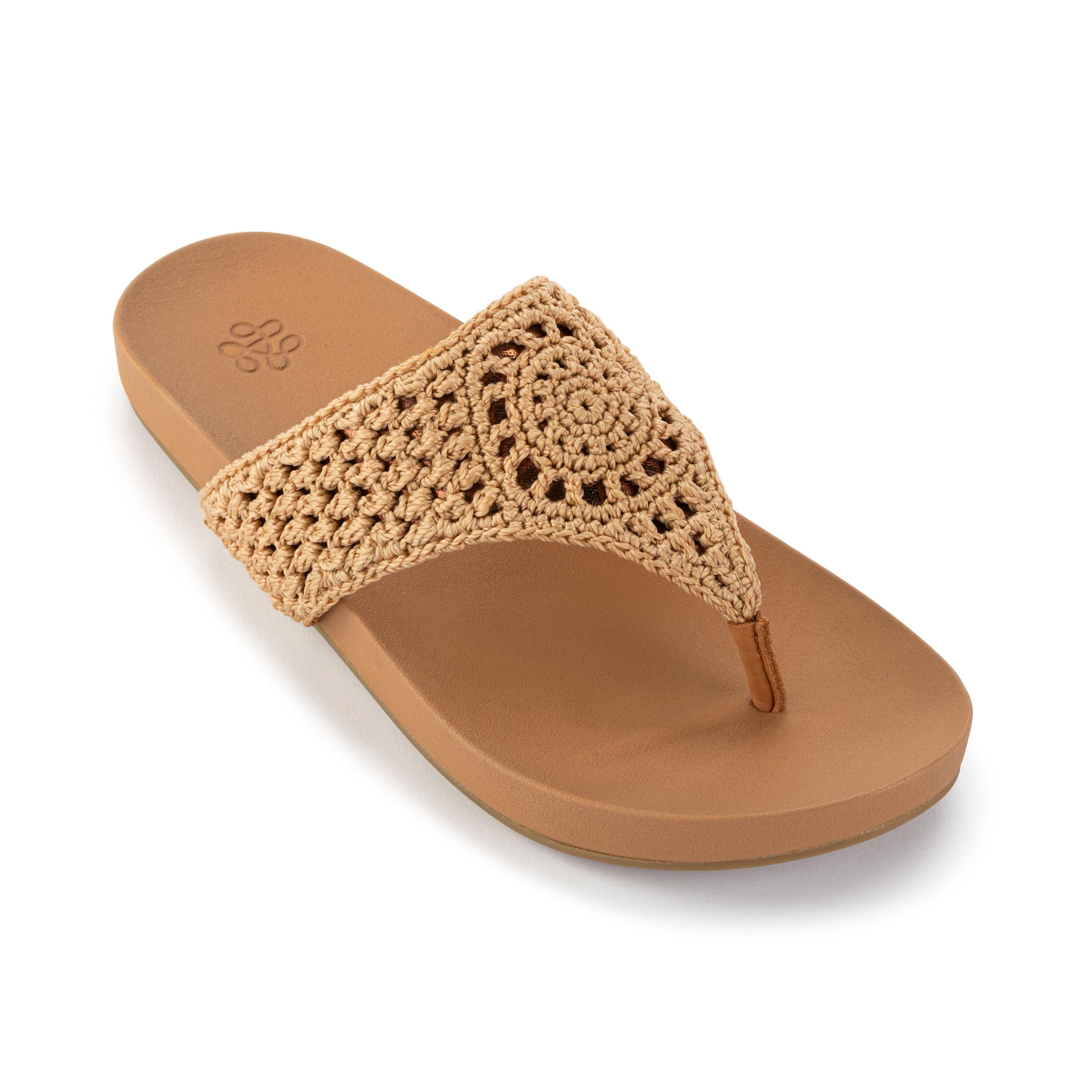 Everly Hand Crochet Sandals with Bamboo Medallion - Comfortable Bohemian Summer Shoes for Beach, Vacation & Casual Outings