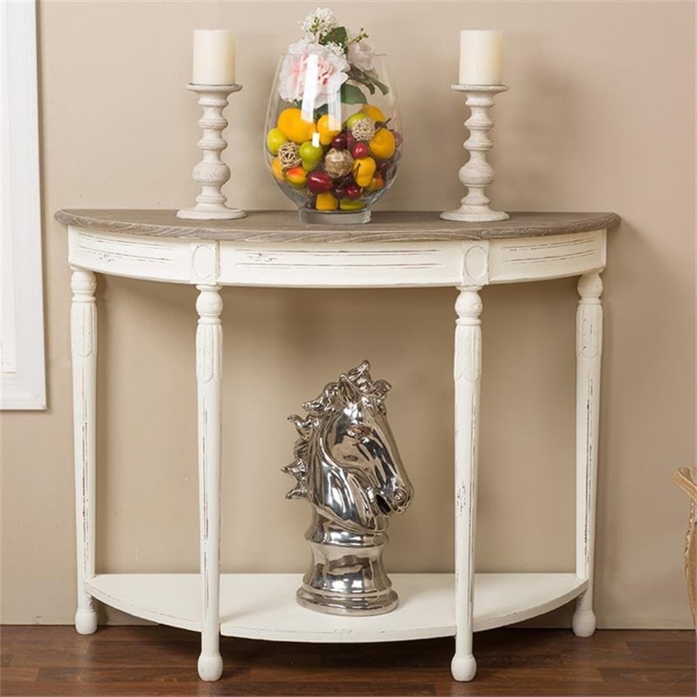 Allora Contemporary Console Table - Antique White & Natural Finish - Entryway, Living Room, Hallway Decor for Modern Homes