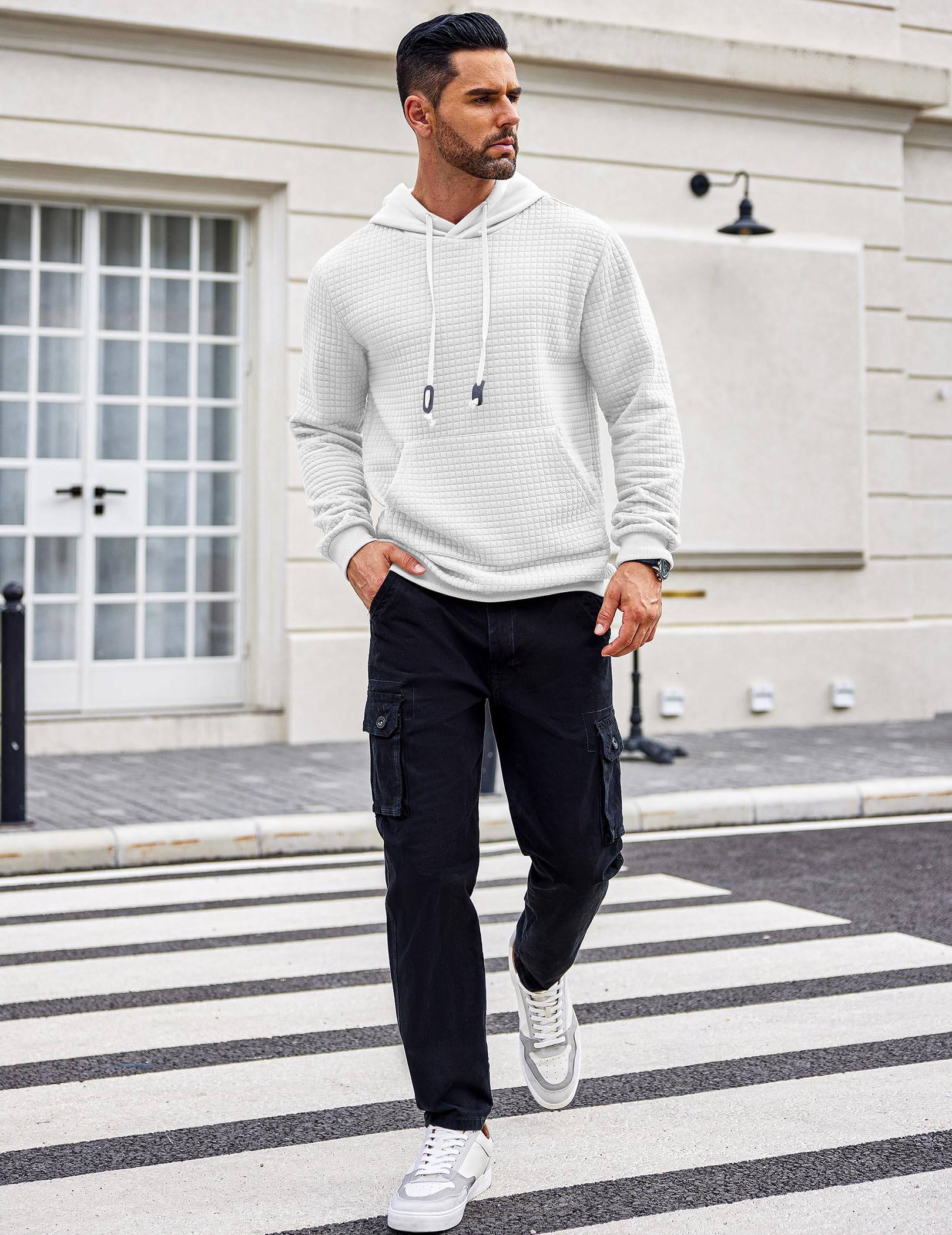 COOFANDY Men's Long Sleeve Waffle Knit Pullover Hoodie with Pocket - Stylish Casual Sweatshirt for Everyday Wear, Outdoor Activities & Lounge Comfort