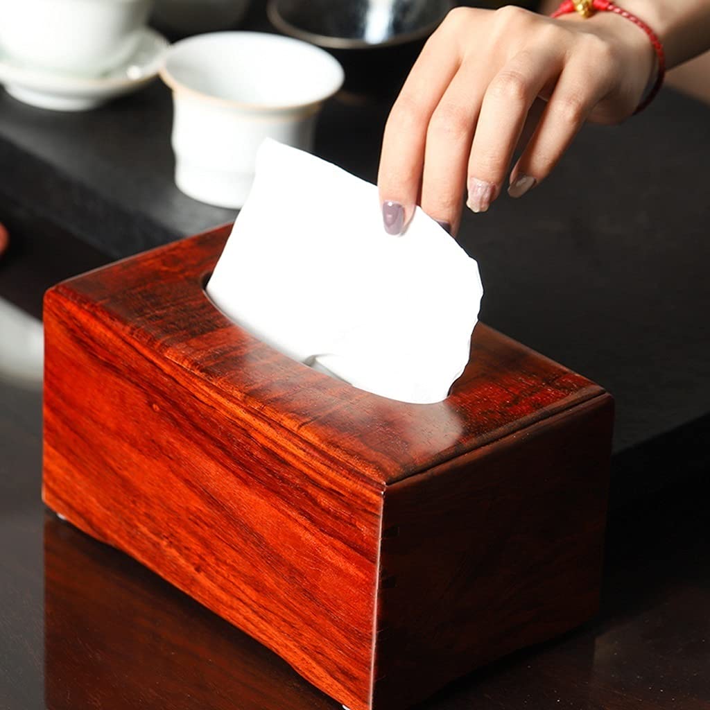 Handmade Red Sour Wood Tissue Box Holder - Rectangular Napkin Dispenser Organizer for Bedroom, Office, Bathroom & Kitchen | Home Decor Gift for Housewarming, Wedding & Holiday