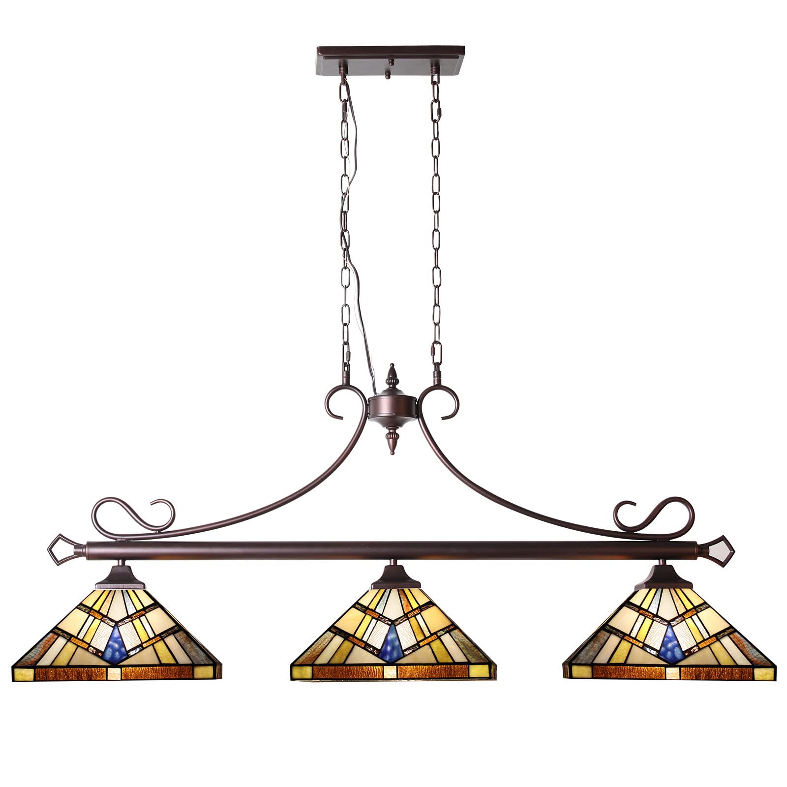 Tiffany Style Pool Table Lights - 3-Light 12