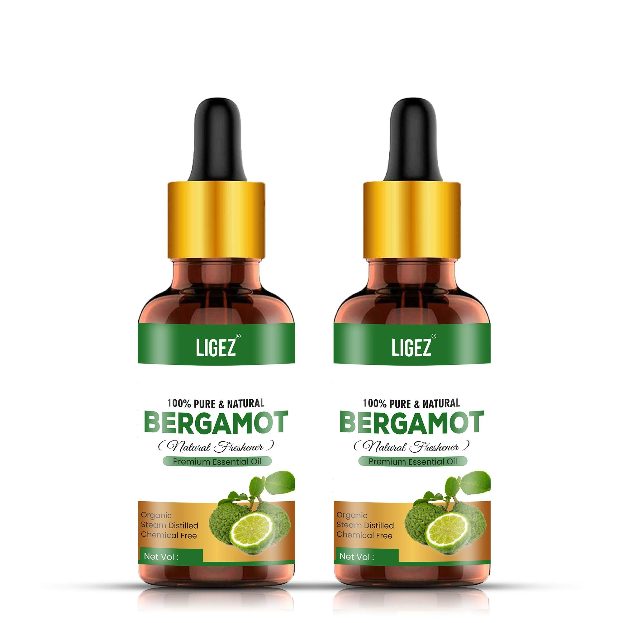 Ligez 100% Pure Natural Bergamot Essential Oil - 2 Pack (30ml Each) for Aromatherapy, Diffuser, Massage & Stress Relief