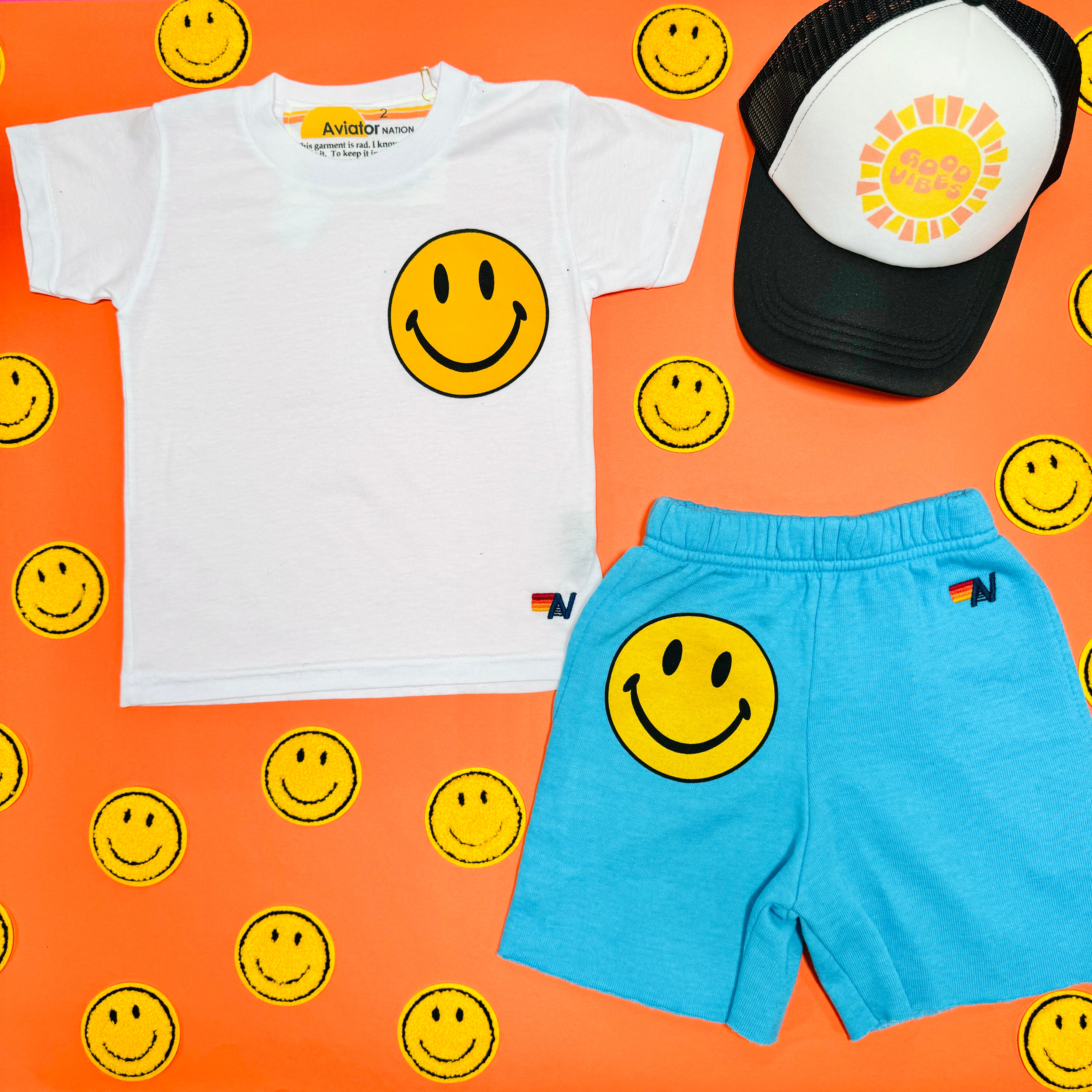 Aviator Nation Kids Smiley Graphic T-Shirt - Soft Cotton Short Sleeve Tee for Boys & Girls - Perfect for Playdates, School & Casual Outfits