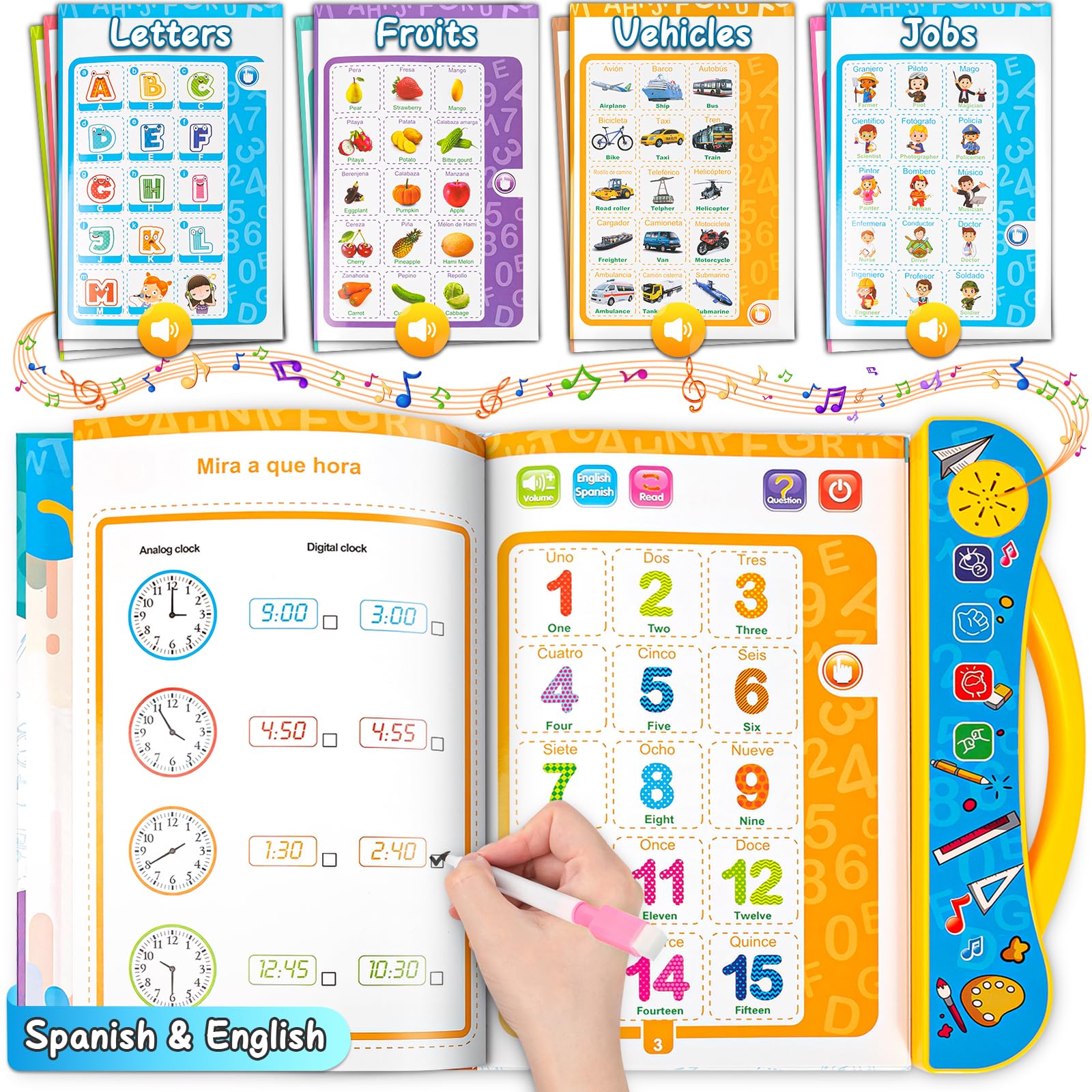 Montessori Baby Books & Sensory Toys - Bilingual English/Spanish for 1-3 Year Olds | Perfect Learning Gift for Toddlers' Birthday