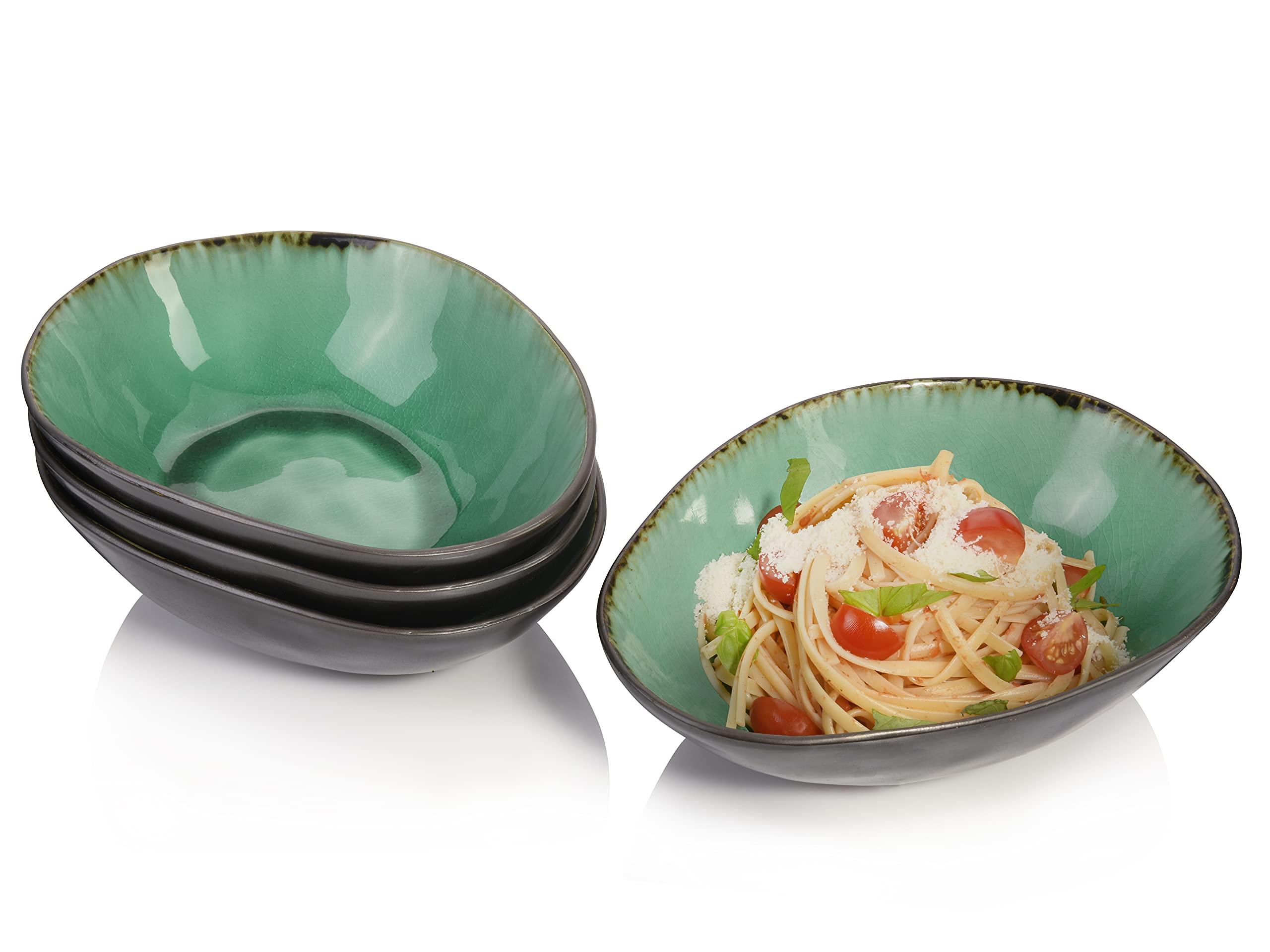 **SÄNGER Pasta Bowl Set - 4-Piece Stoneware Dish Set (40.58oz) | Farmhouse Style Cereal & Soup Bowls for Family Dinners, Breakfast, Outdoor Picnics & Everyday Use**    (Note: 