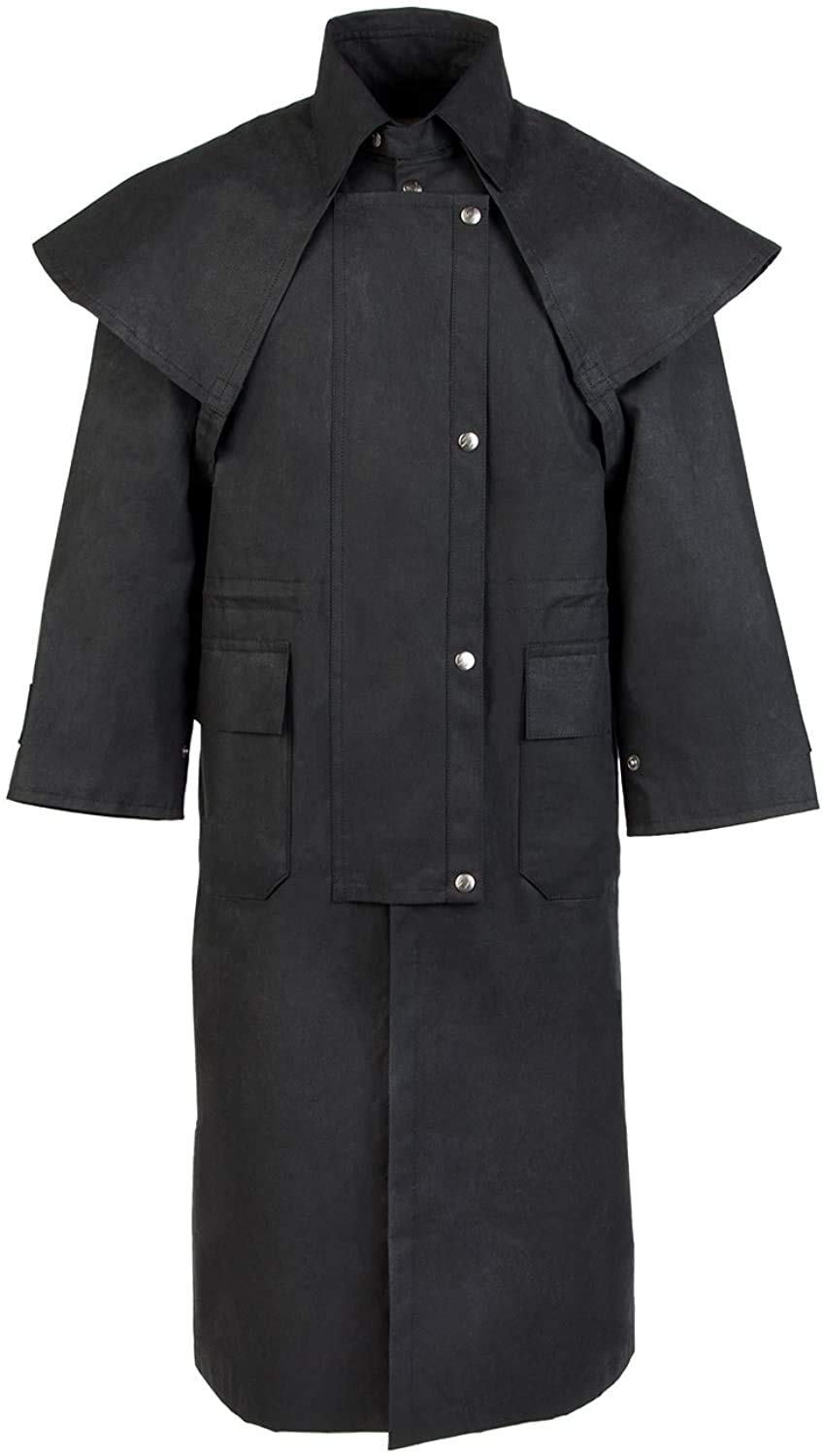 Men's Waterproof Oilskin Duster Coat - Australian Drover Style Oil Cloth Jacket 23101 for Outdoor Ranch Work, Hiking & Rain Protection