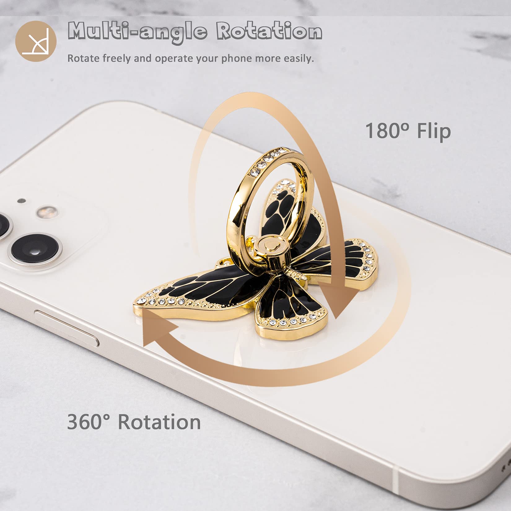 360° Rotating Metal Phone Ring Grip - Compatible with iPhone & Android for Secure One-Hand Use