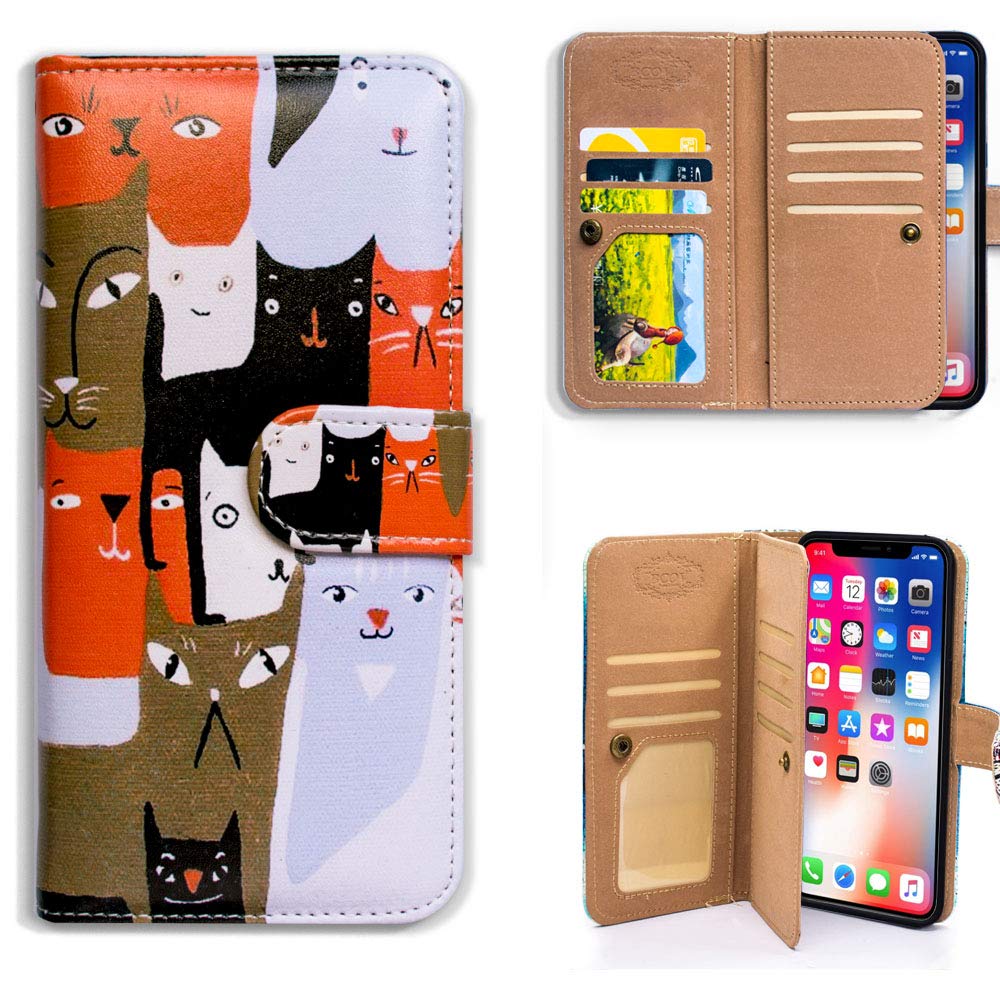 Premium PU Leather Wallet Case for iPhone 11 Pro Max - Stylish White & Red Cat Design with Card Slots, ID Holder & Wrist Strap | Protective Flip Cover for Everyday Use, Travel & Business (6.5 Inch)