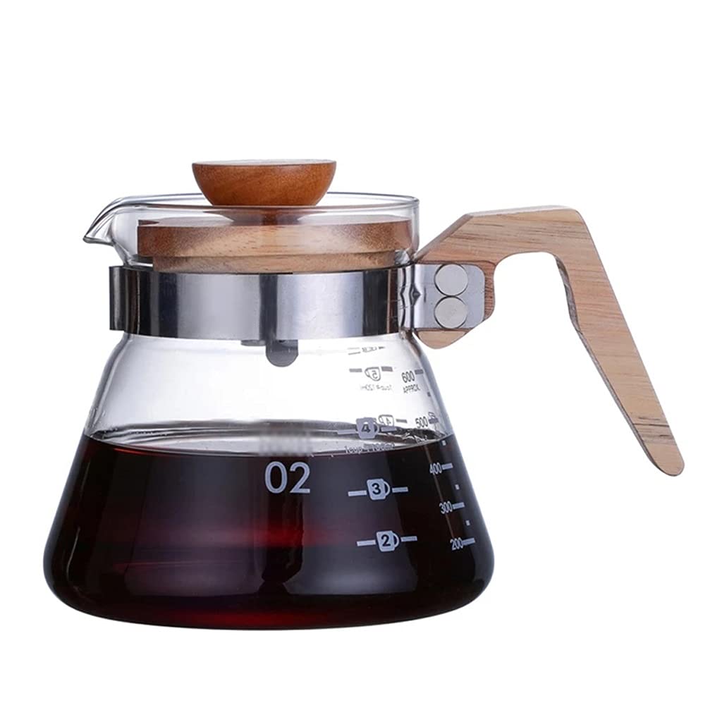 FSYSM 400ml High Borosilicate Heat-Resistant Glass Coffee Pot - V60 Pour Over Kettle with Wooden Handle, Percolator for Drip Coffee & Tea Brewing - Perfect for Home, Office & Camping Use
