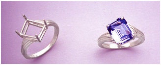 Sterling Silver or 14kt Gold 10x8mm & 12x10mm Emerald Cut Fancy Offset Pre-Notched Blank Ring Size 7 Setting - Perfect for Engagement Rings, Wedding Bands & Jewelry Making (Item #163550/143550)