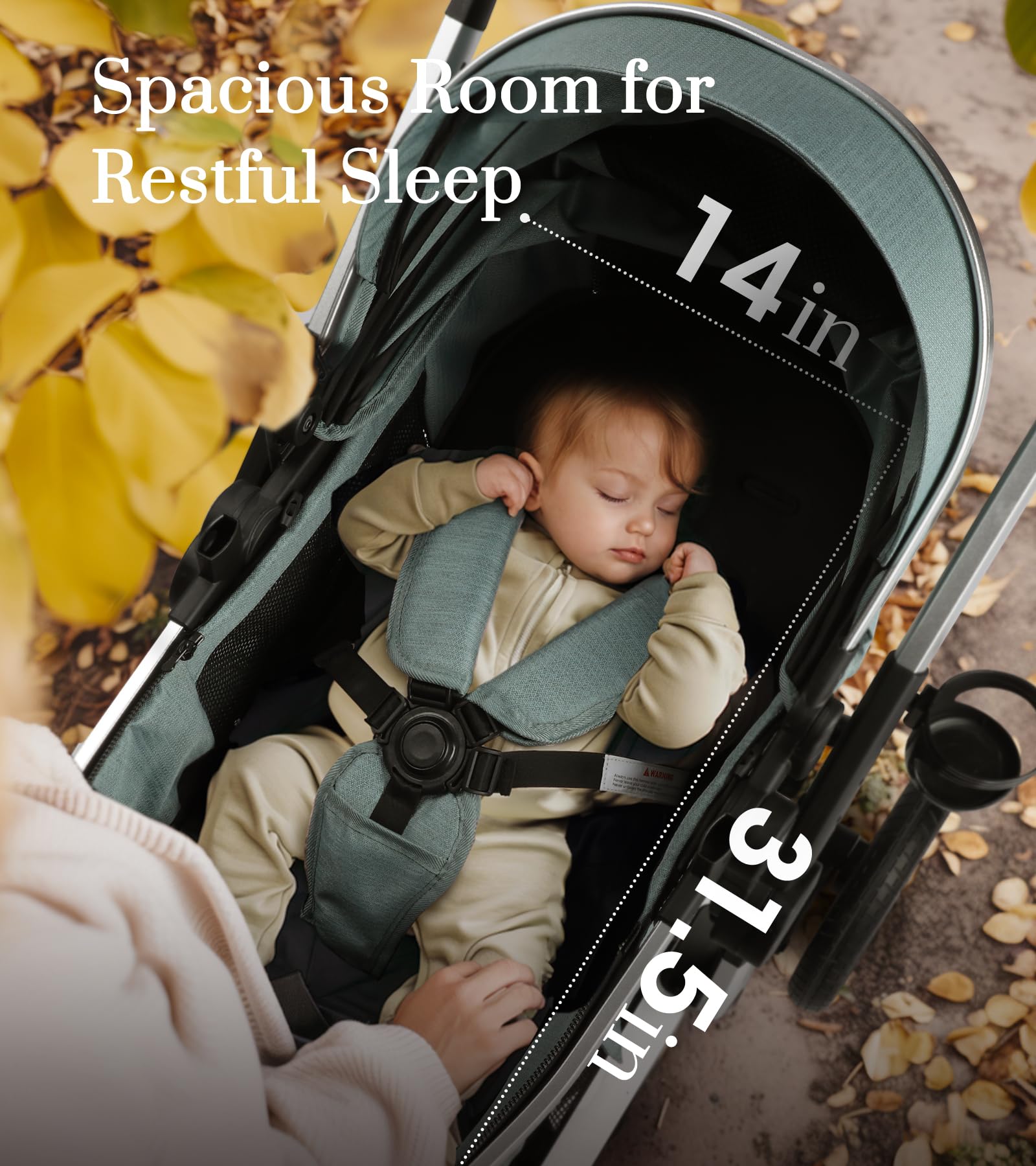 2-in-1 Convertible Baby Stroller with Aluminum Frame & Linen Fabric - Bassinet & Toddler Stroller with Rubber Wheels, Foldable Infant Stroller with Reversible Seat, Adjustable Backrest & Canopy - for Newborn to 3 Years (0-36 Months) - Green | Perfect for Park Walks, Shopping & Travel