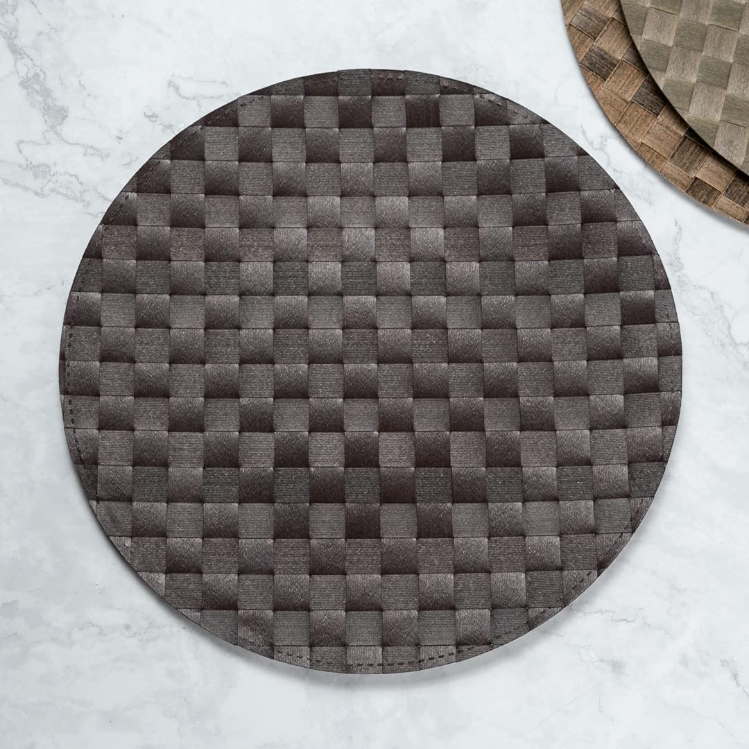 Restaurantware Macroweave 15 Inch Round Woven Placemats Set of 6 - Durable & Easy Clean Dark Brown Plastic Table Mats for Dining Room, Kitchen, or Restaurant Use - Perfect for Everyday Meals, Dinner Parties, and Professional Settings