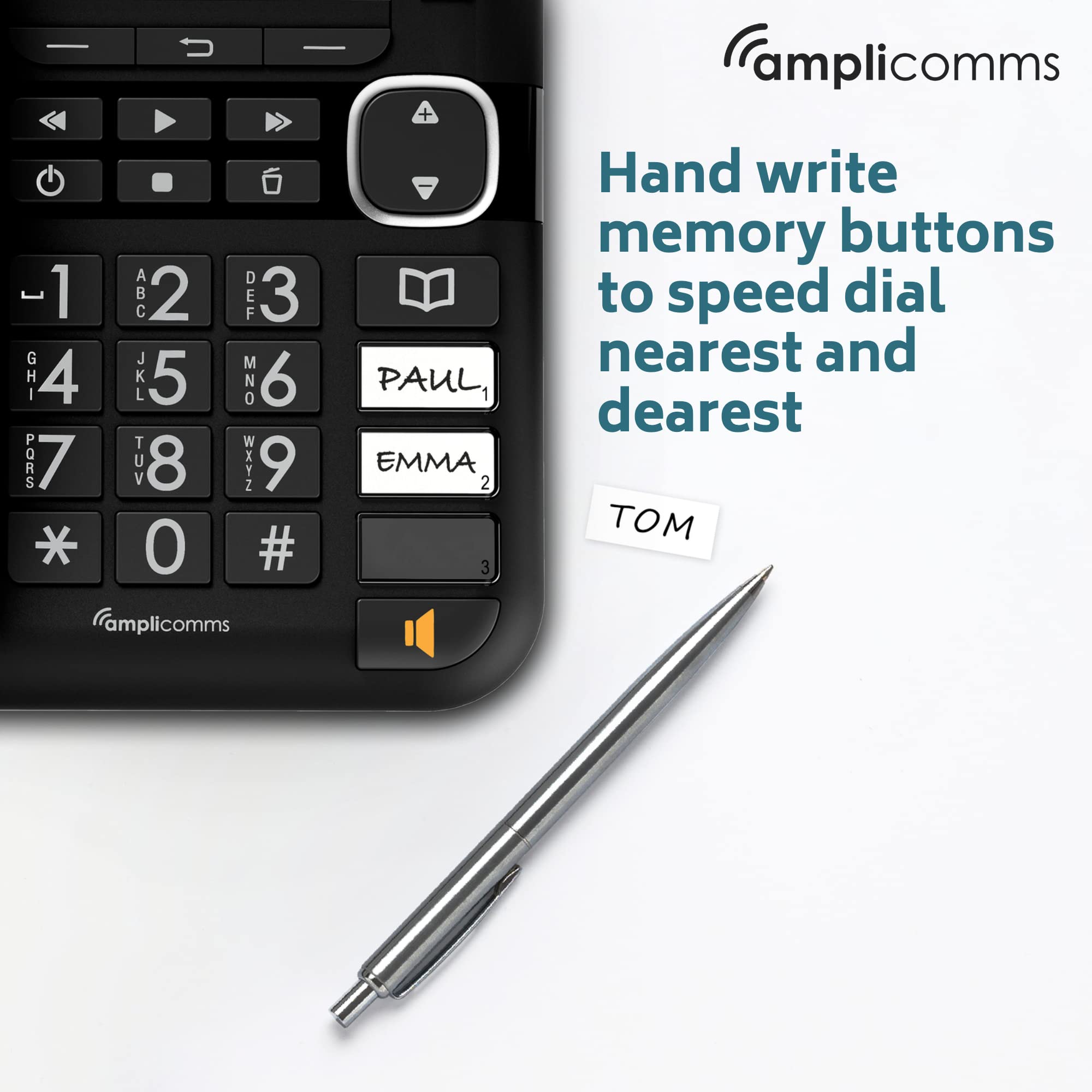 Amplicomms BigTel 1580 Corded Big Button Phone for Seniors - Hearing Aid Compatible Loud Speakerphone with Answering Machine & Extra Handset - Easy-to-Use Telephone for Elderly & Hard of Hearing - Perfect for Home, Office, or Care Facilities