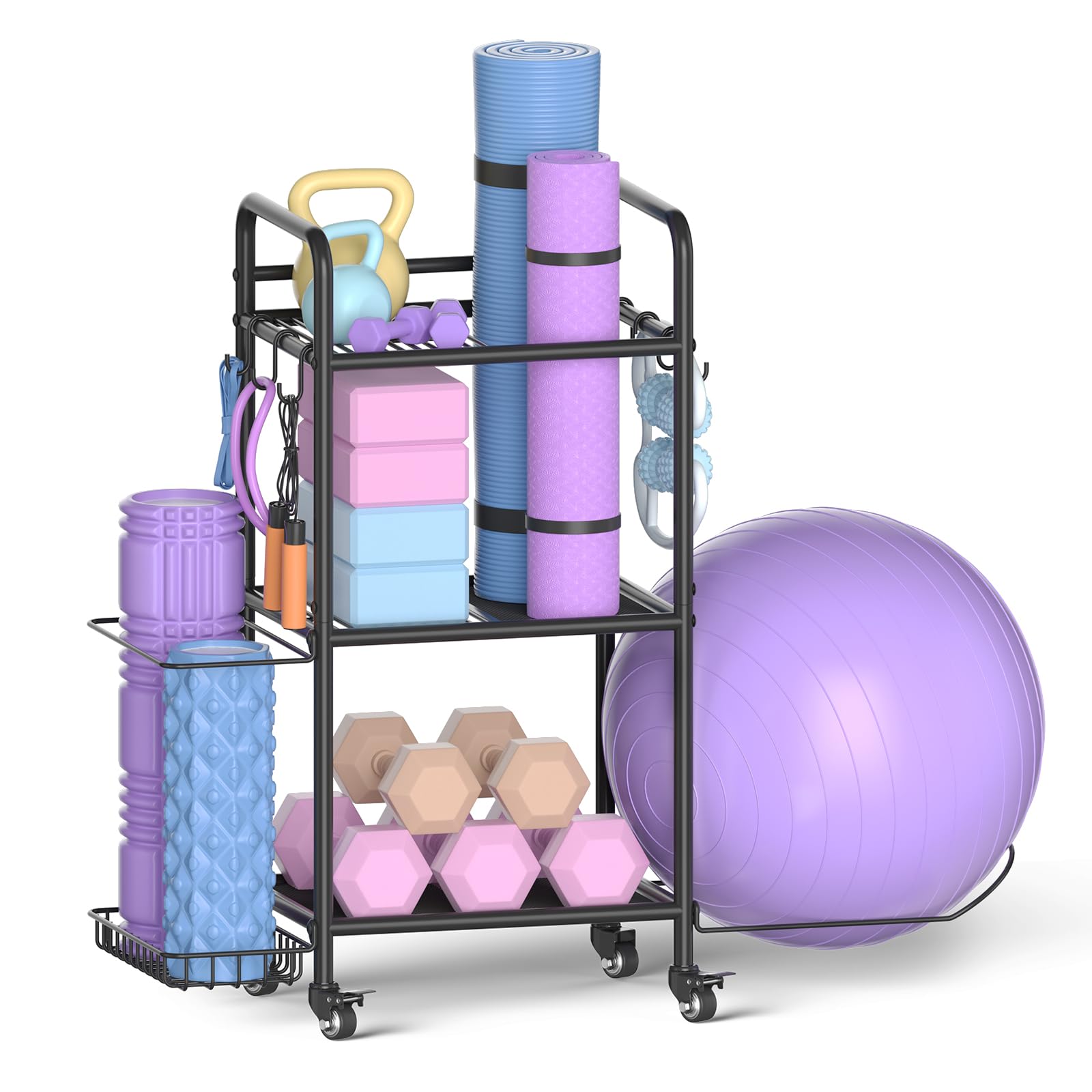Home Gym Storage Rack - Heavy Duty Exercise Equipment Organizer for Yoga Mats, Dumbbells, Kettlebells & Resistance Bands | Perfect for Yoga Studios, Home Workouts & Garage Gyms - Space Saving Workout Gear Storage Solution