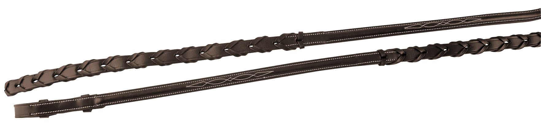 Premium Aviemore Fancy Stitched Laced Horse Reins in Havana Brown - Durable Equestrian Training Equipment for Western & English Riding