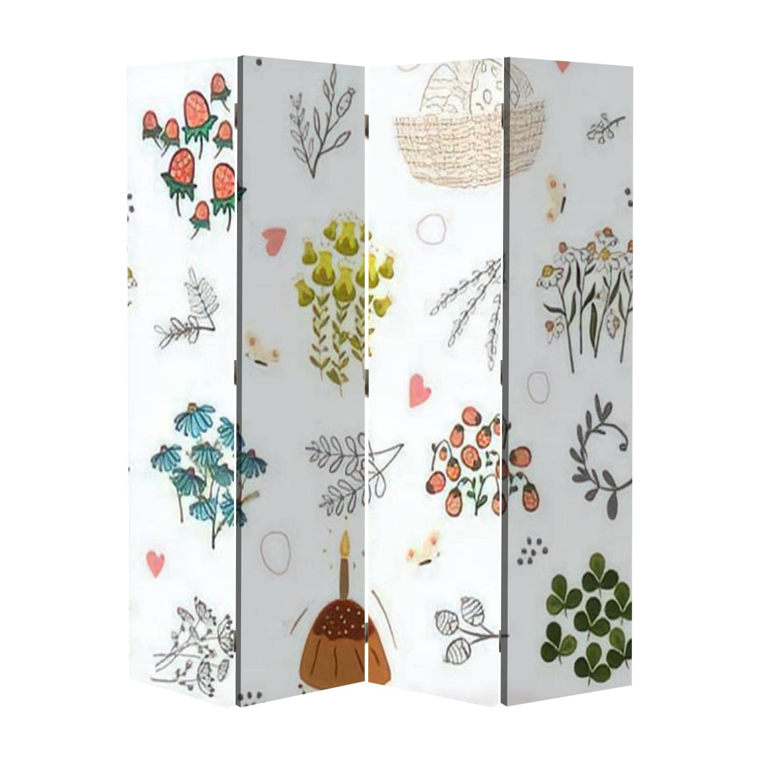 4 Panel Hand-Painted Easter Bunny Floral Canvas Room Divider - Cute Bunny & Flower Design Office Privacy Screen, Folding Partition Wall Decor for Home, Office, Bathroom | Perfect for Easter Decorations, Workspace Privacy & Room Separation