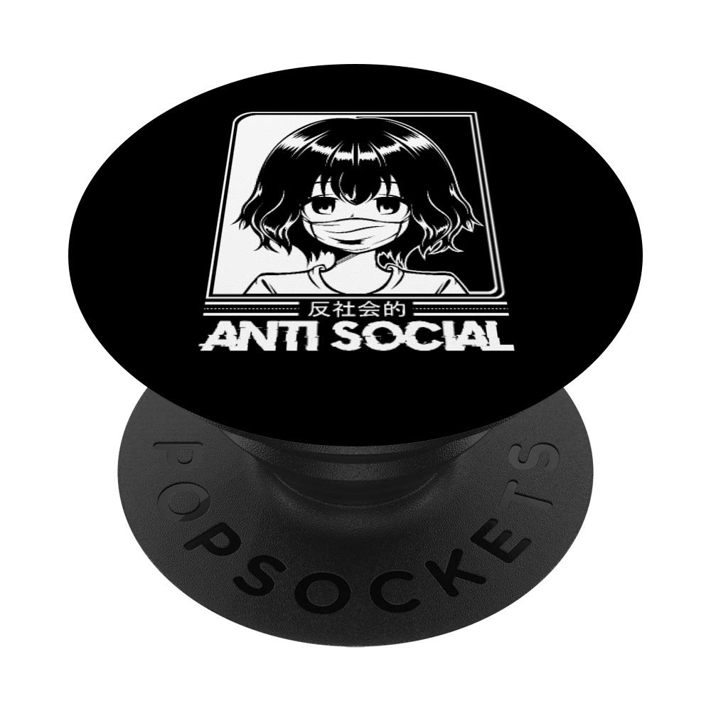 Anti Social Anime Otaku Kawaii Manga Japanese Art Comic PopSockets PopGrip - Swappable Phone Grip for iPhone, Samsung & Tablets - Perfect for Anime Fans, Gaming & Daily Use