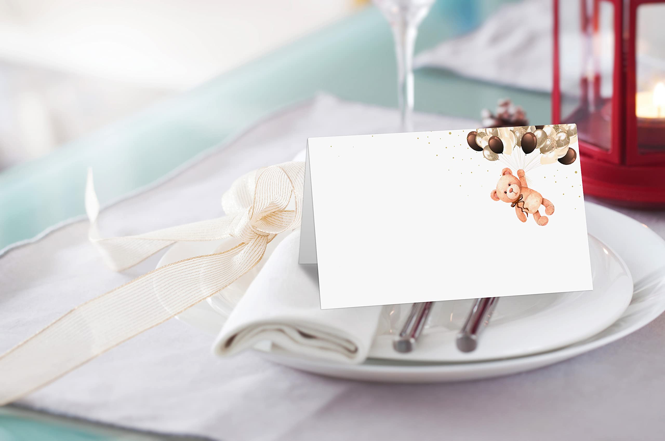 Bear Place Cards Tent Style - 25 Pack Wedding & Baby Shower Party Decorations - Elegant Table Setting Name Cards for Birthday, Bridal Shower, and Baby Shower Events (TAIKA-012)