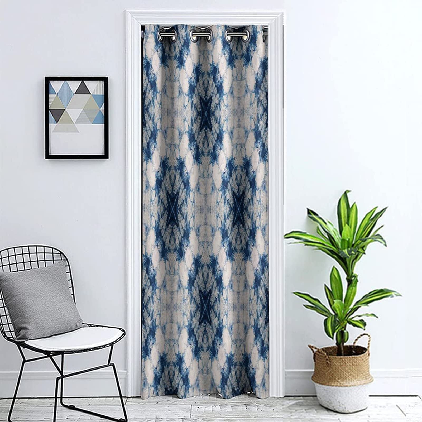 Blackout Doorway Curtains for Closet & Kitchen - Tie Dye Privacy Door Curtain with Tribal Art Symmetric Design, 1 Panel 51x78 Inch - Perfect for Bedrooms, Storage Rooms & Room Dividers