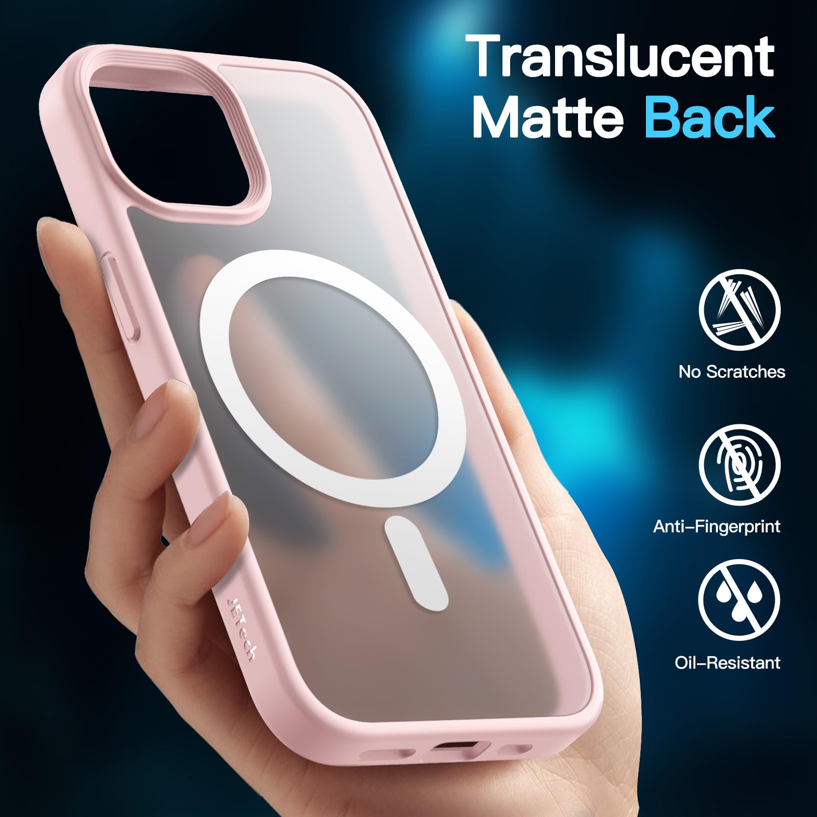 JETech 3 in 1 Magnetic Case for iPhone 15 6.1-Inch | Compatible with MagSafe | 2 Pack Tempered Glass Screen Protectors | Translucent Matte Shockproof Phone Cover (Pink) | Perfect for Everyday Protection & Wireless Charging
