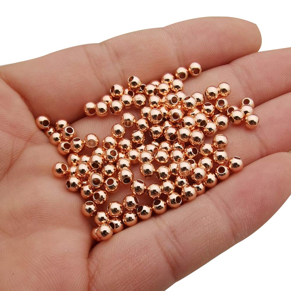 200 pcs Rose Gold Smooth Round Spacer Beads - 4mm Tarnish-Resistant Brass Beads for DIY Bracelet & Jewelry Making - Perfect for Handmade Necklaces, Earrings & Craft Projects (Rose Gold)