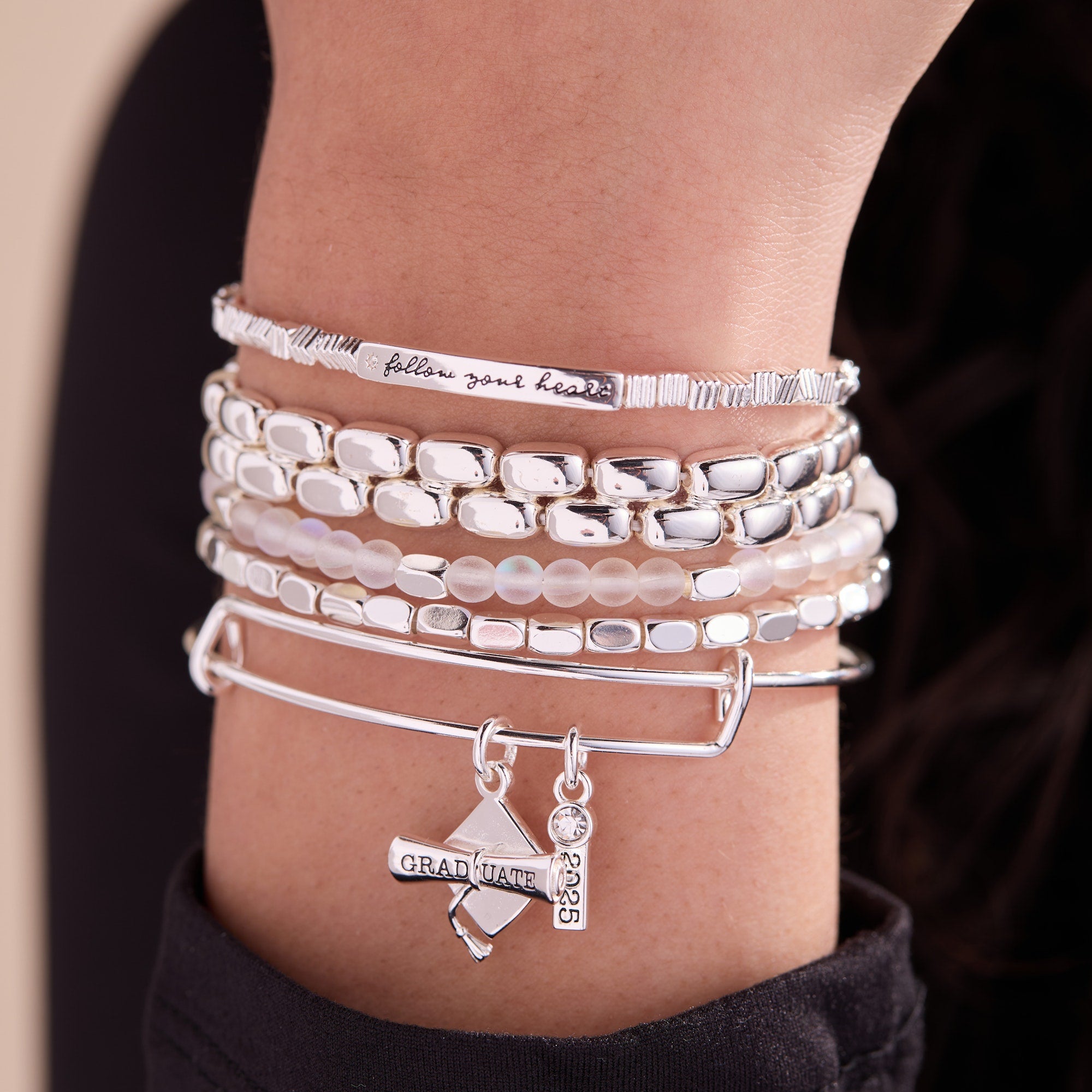 Follow Your Heart Stretch Bracelet - Adjustable Elastic Beaded Bracelet for Women - Perfect for Yoga, Meditation & Everyday Wear