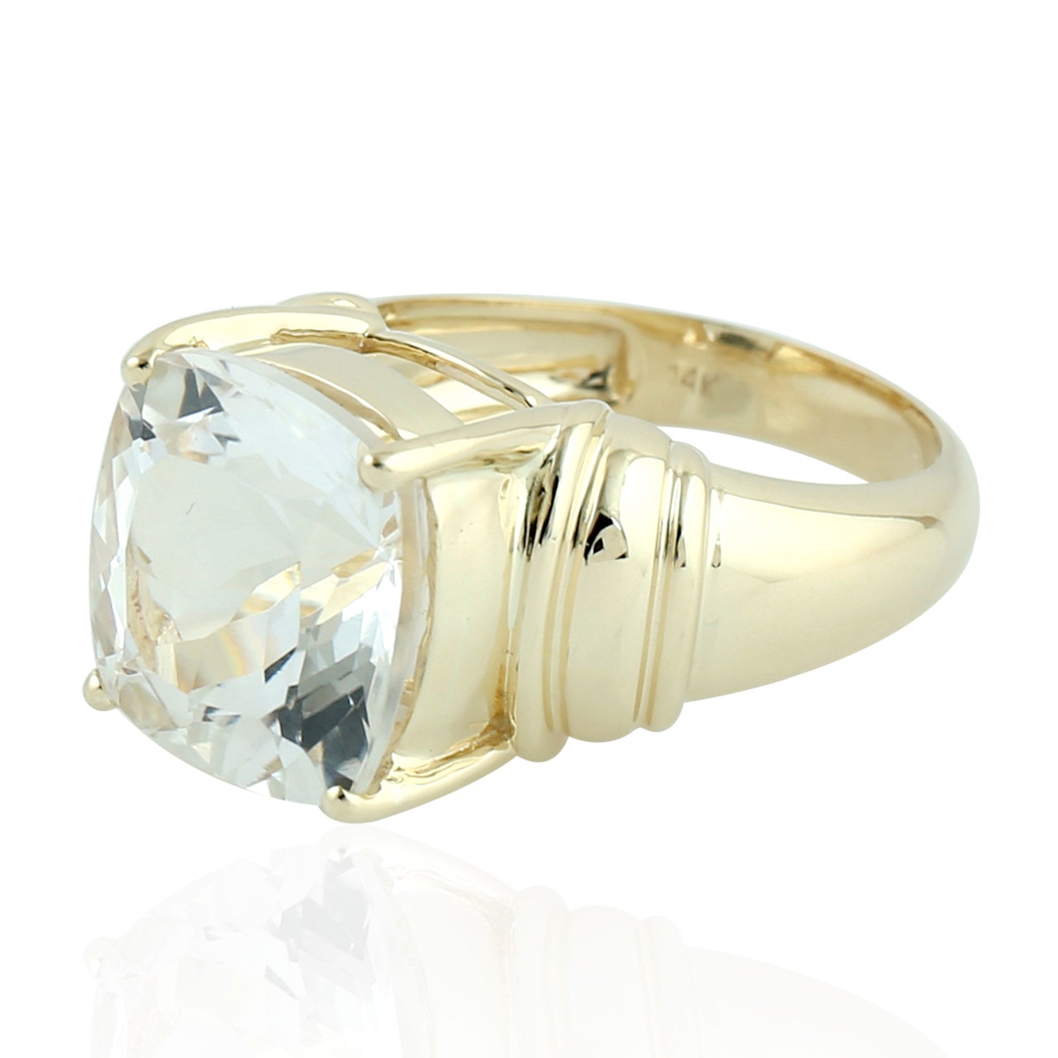 14K Yellow Gold Cushion Cut White Topaz Men's Ring - Elegant Wedding Band & Anniversary Gift for Him