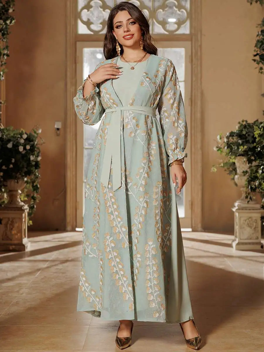 Elegant 2-Piece Embroidered Caftan Dress Set for Women - Boho Chic Kaftan Outfit for Eid, Summer, Beach & Special Occasions