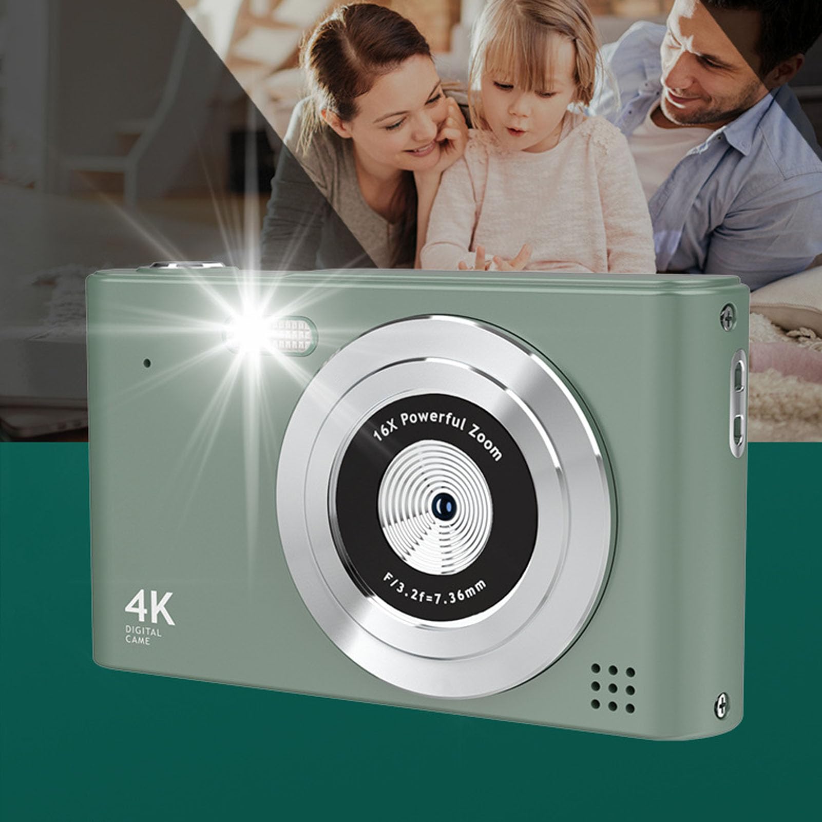 48MP Professional Vlogging Camera with 2.5K Resolution - Dual Lens Digital Camera for YouTube, Travel & Home Videos (Green) - Perfect for Content Creators, Travel Vlogging & Family Moments