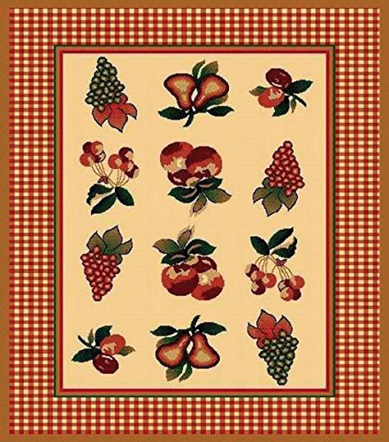 Champion Fruits Kitchen Rug - Apple Grapes Pears Cherries Design Non-Slip Washable 5'3