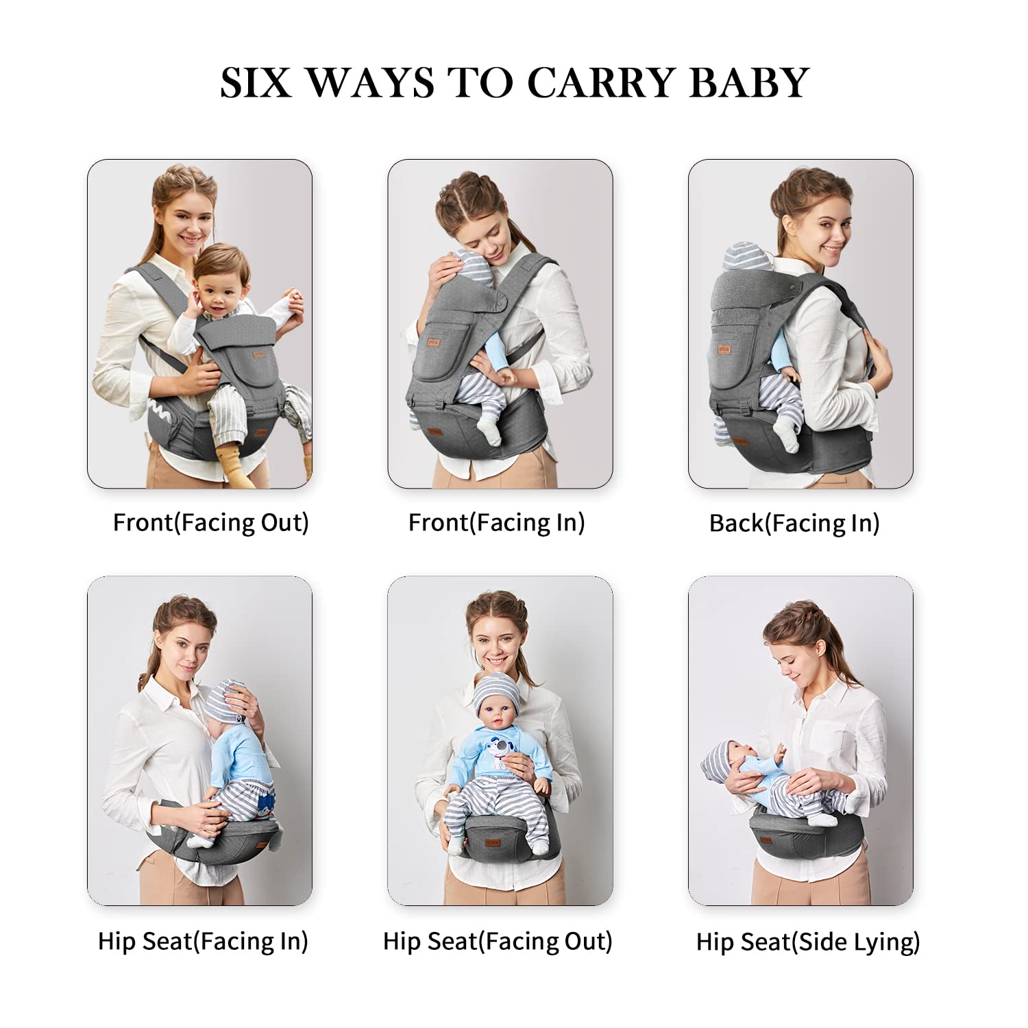 6-in-1 Adjustable Baby Carrier with Hip Seat - Ergonomic Infant to Toddler Carrier (0-36 Months) for Hands-Free Parenting | Perfect for Breastfeeding, Hiking & Daily Use | All-Season Comfort (Black)