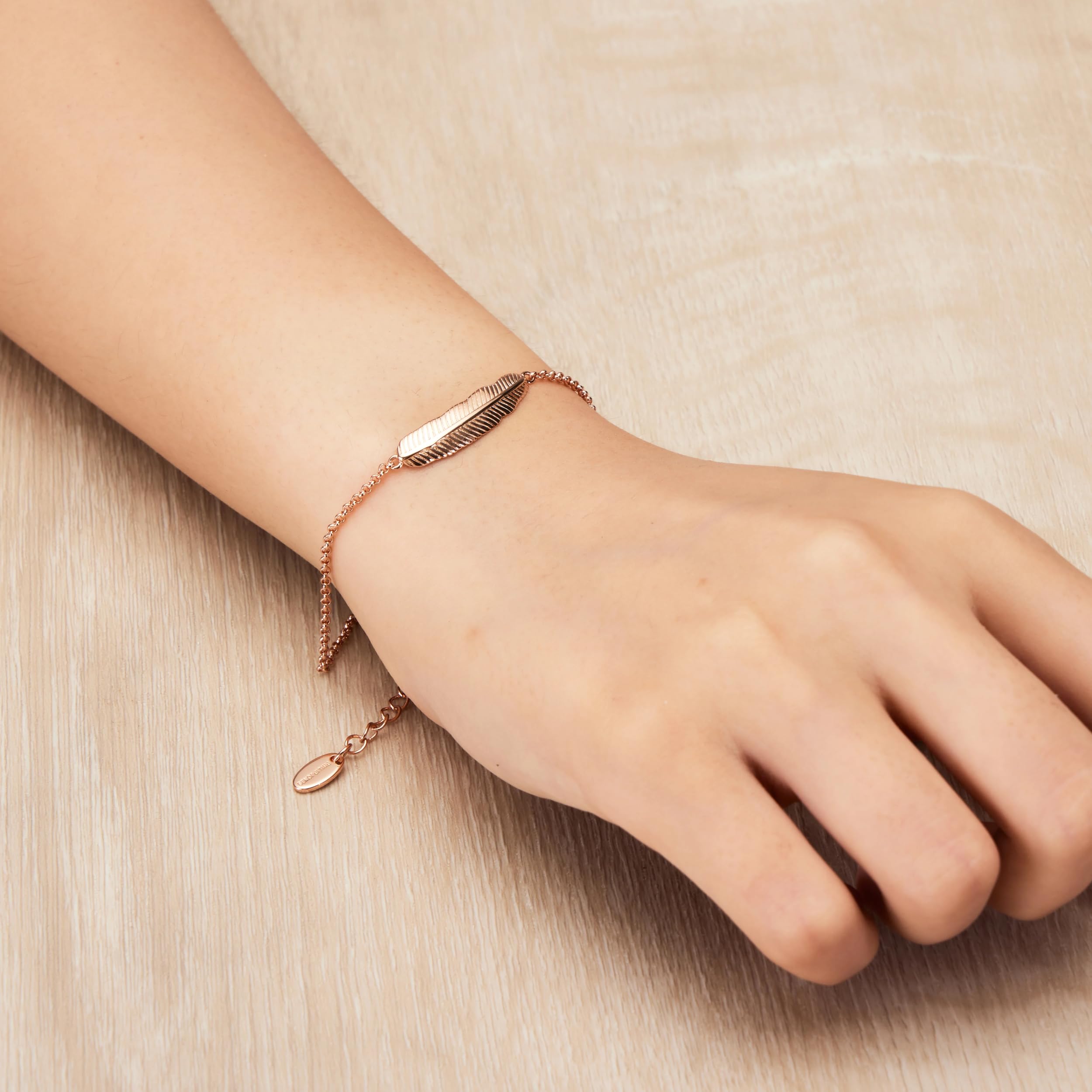 Philip Jones Rose Gold Plated Feather Bracelet for Women - Elegant Adjustable Bangle Jewelry Gift for Birthday, Anniversary & Special Occasions