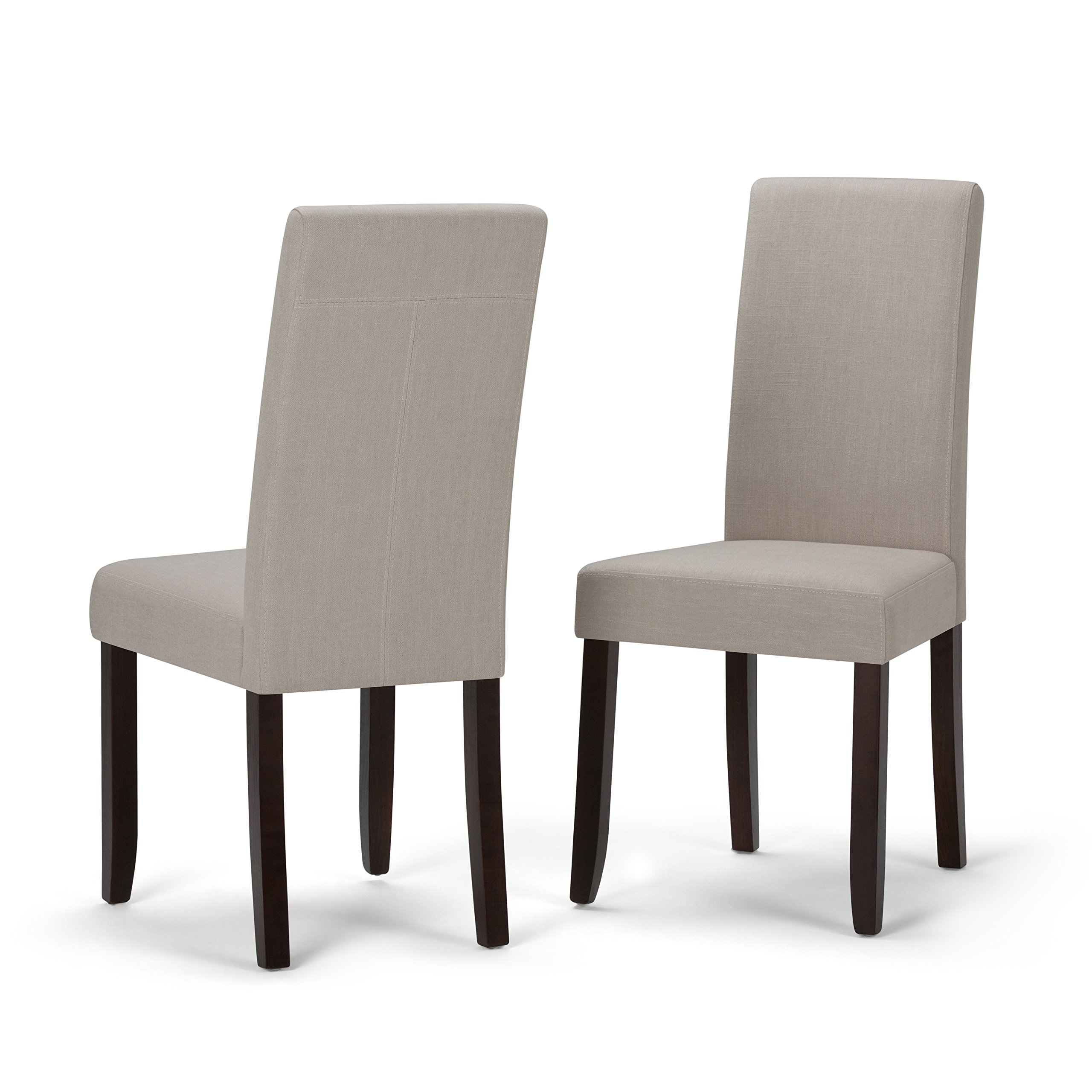 SIMPLIHOME Acadian Contemporary Parson Dining Chair Set of 2 - Natural Linen Look Fabric Upholstered Side Chairs for Dining Room, Kitchen, or Office