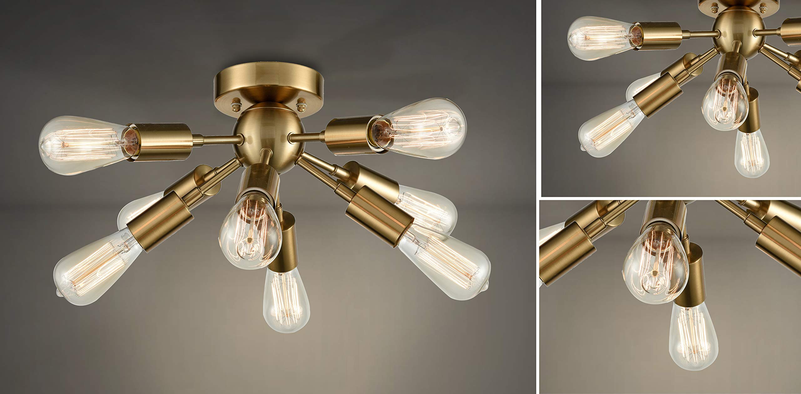 Firenze Sputnik Chandelier - 8 Light Flush Mount Ceiling Fixture in Antique Brass | Modern Lighting for Dining Room, Bedroom or Entryway