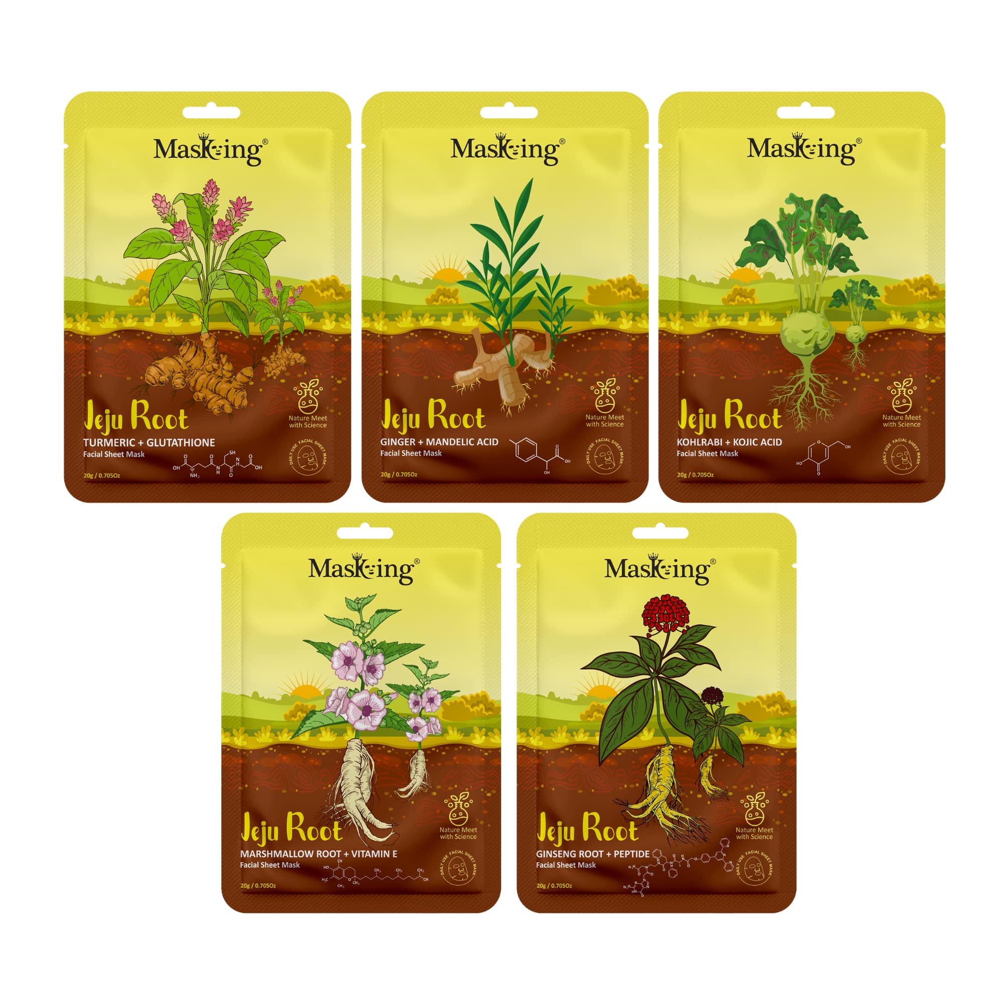 Jeju Root Anti-Aging Face Sheet Mask - Hydrating & Nourishing Skincare for Men & Women - 5 Pack - Perfect for Daily Routine & Spa Night