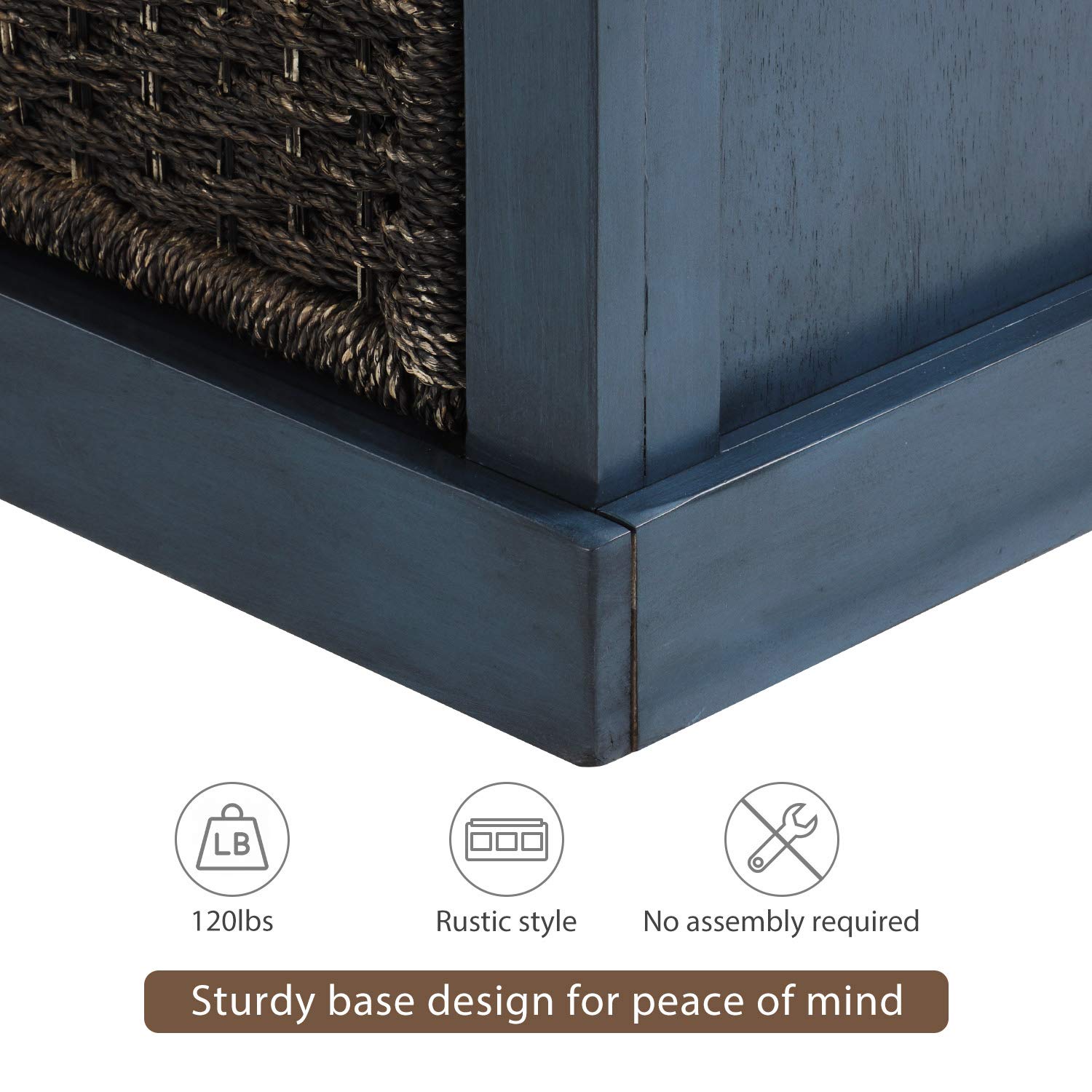 Merax Fully Assembled Storage Bench with 3 Removable Baskets & Cushion - Entryway Shoe Bench for Hallway, Living Room (Antique Navy) - Perfect for Organizing Shoes, Hats & Home Decor in Small Spaces