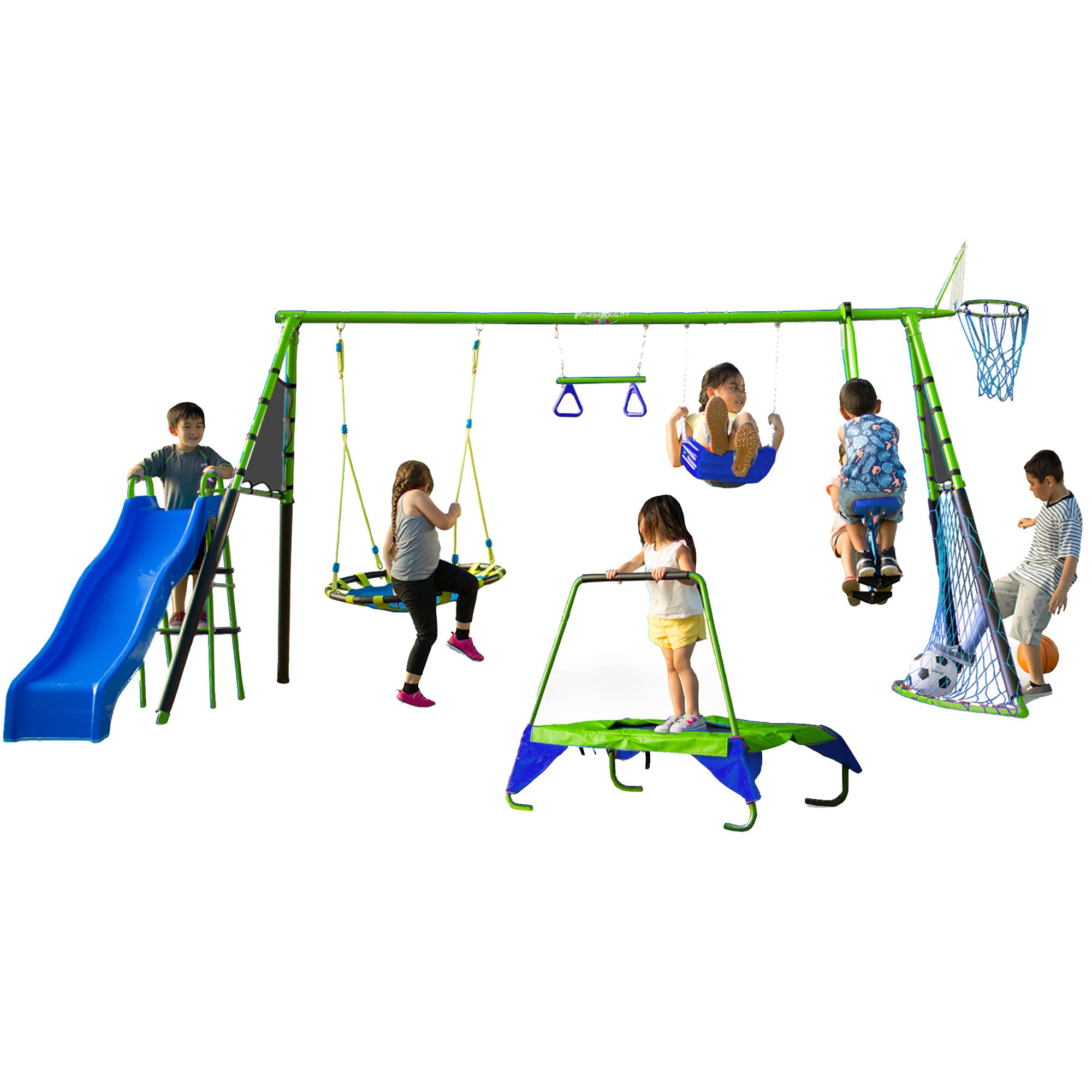 8-Station Outdoor Playground Set - Swing, Slide, Monkey Bars for Backyard Fun
