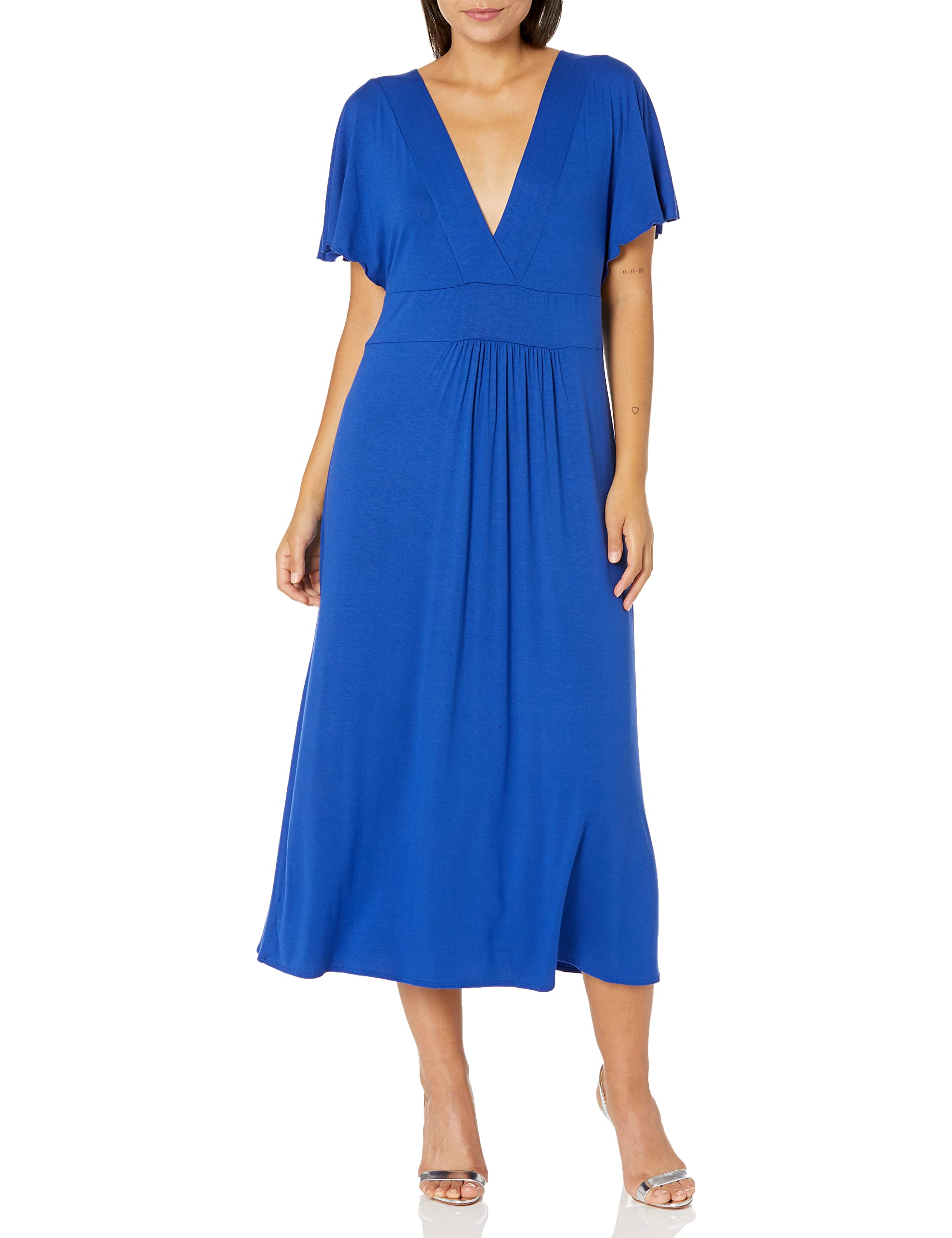 Star Vixen Women's Flutter-Sleeve Maxi Dress - Elegant Flowy Summer Dress with Boho Floral Print | Perfect for Beach Vacations, Garden Parties & Date Nights