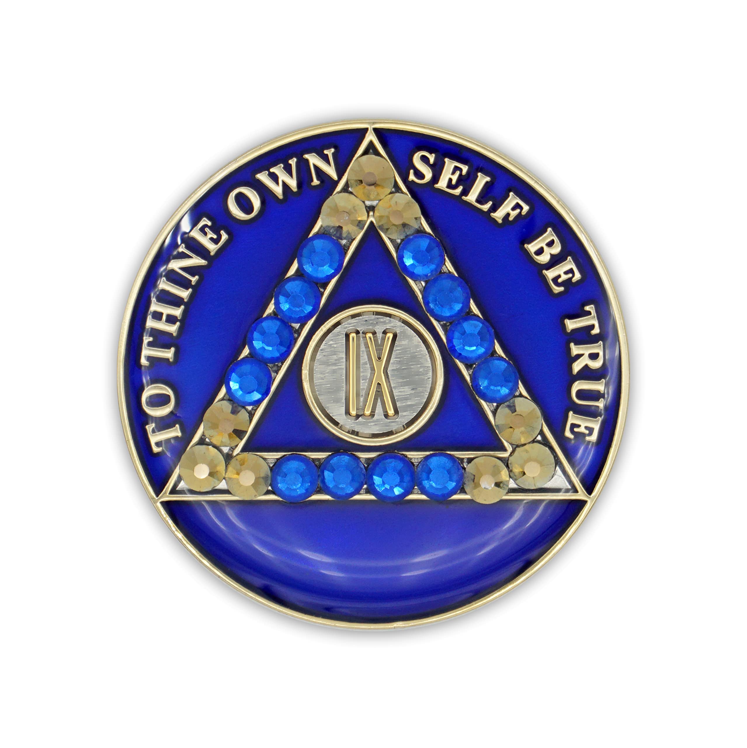 9 Year Sobriety Coin - Blue Crystal AA Recovery Chip Medallion with Serenity Prayer for Alcoholics Anonymous Anniversary - Celebrate Sobriety Milestones & 12 Step Programs (Ideal for Gifts & Meetings)