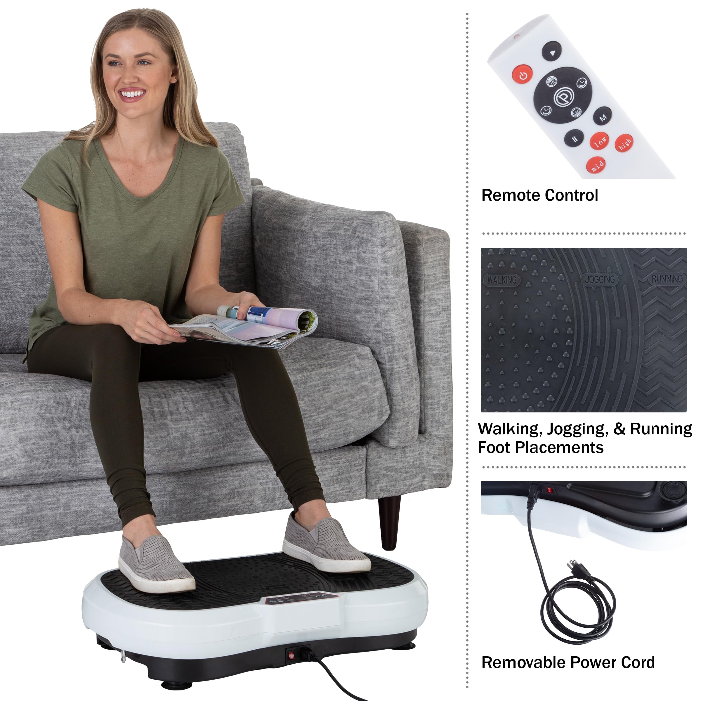 Wakeman Vibration Plate Exercise Machine - Adjustable Speed & 3 Strength Modes Vibrating Platform - Home Gym Workout Equipment for Weight Loss & Muscle Toning (Black/White) - Perfect for Home Fitness, Physical Therapy & Recovery