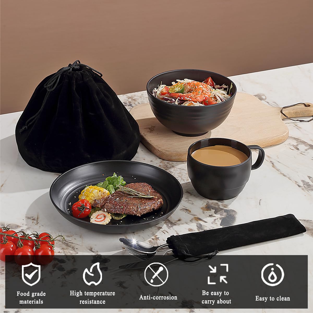 Berglander Camping Mess Kit - 4-Piece Stainless Steel Silverware Set with Spoons, Forks & Knives | Essential Outdoor Gear for Camping, Hiking, Picnics & Travel | Durable, Lightweight & Easy to Clean | Perfect for Backpacking, RV Trips & BBQ Parties