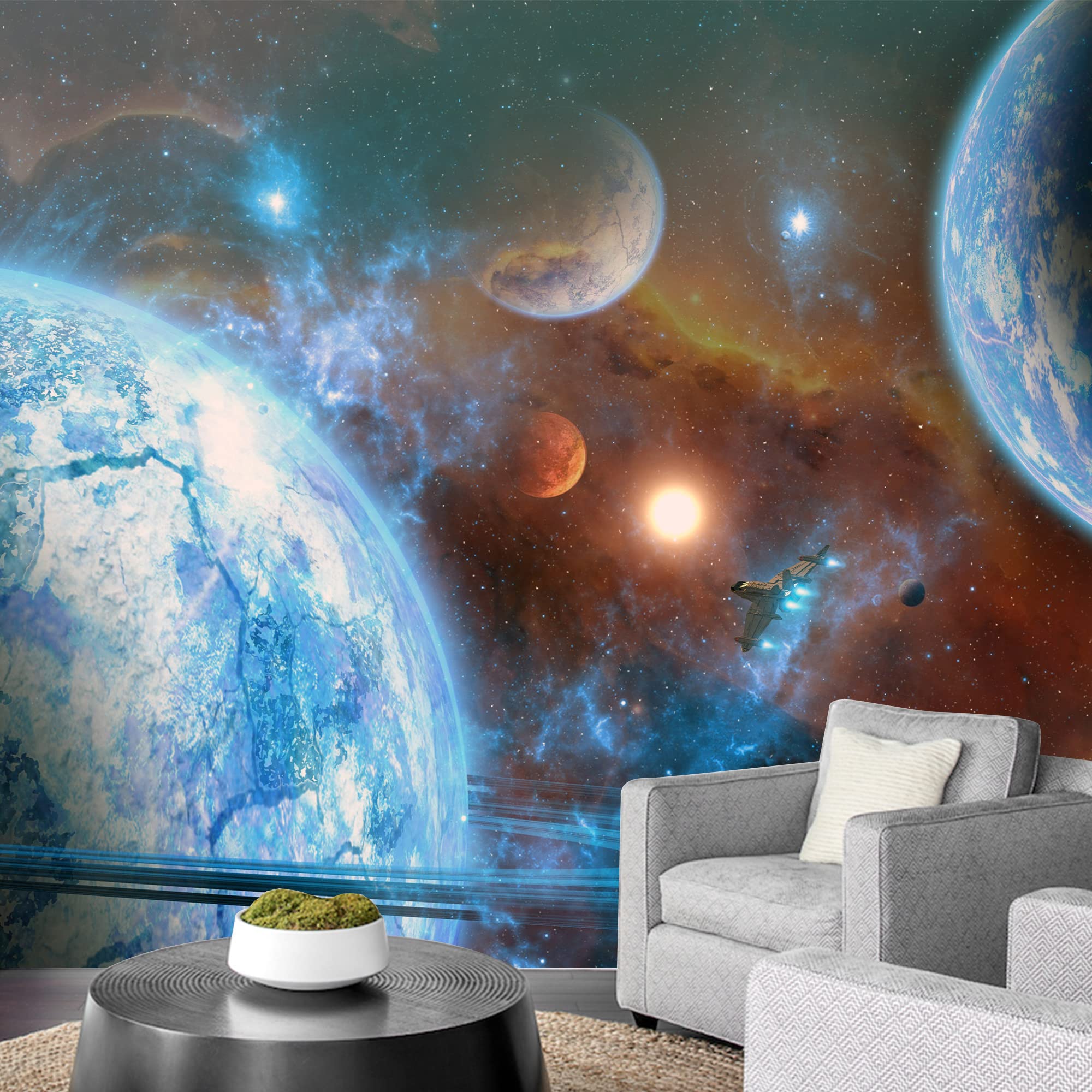 Removable Peel and Stick Wallpaper - Giant Universe Planets Wall Mural (100x144 inches) for Bedroom Decor - Perfect for Kids Room, Nursery, or Home Office