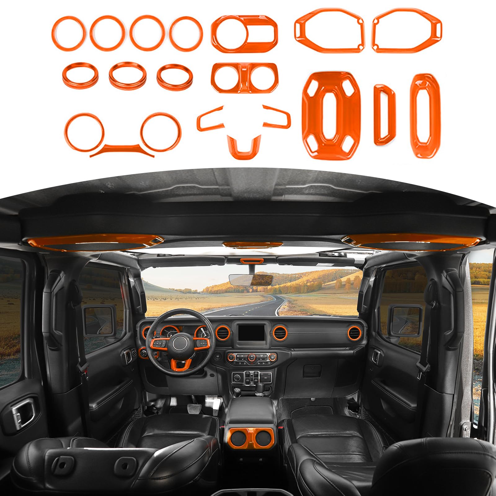 Jeep Wrangler JL & JLU (2018-2023) Interior Accessories - 20pcs Orange AC Vent Trim Cover Kit | RT-TCZ | Stylish Upgrade for Dash & Cabin Decor | Perfect for Off-Roading & Daily Driving