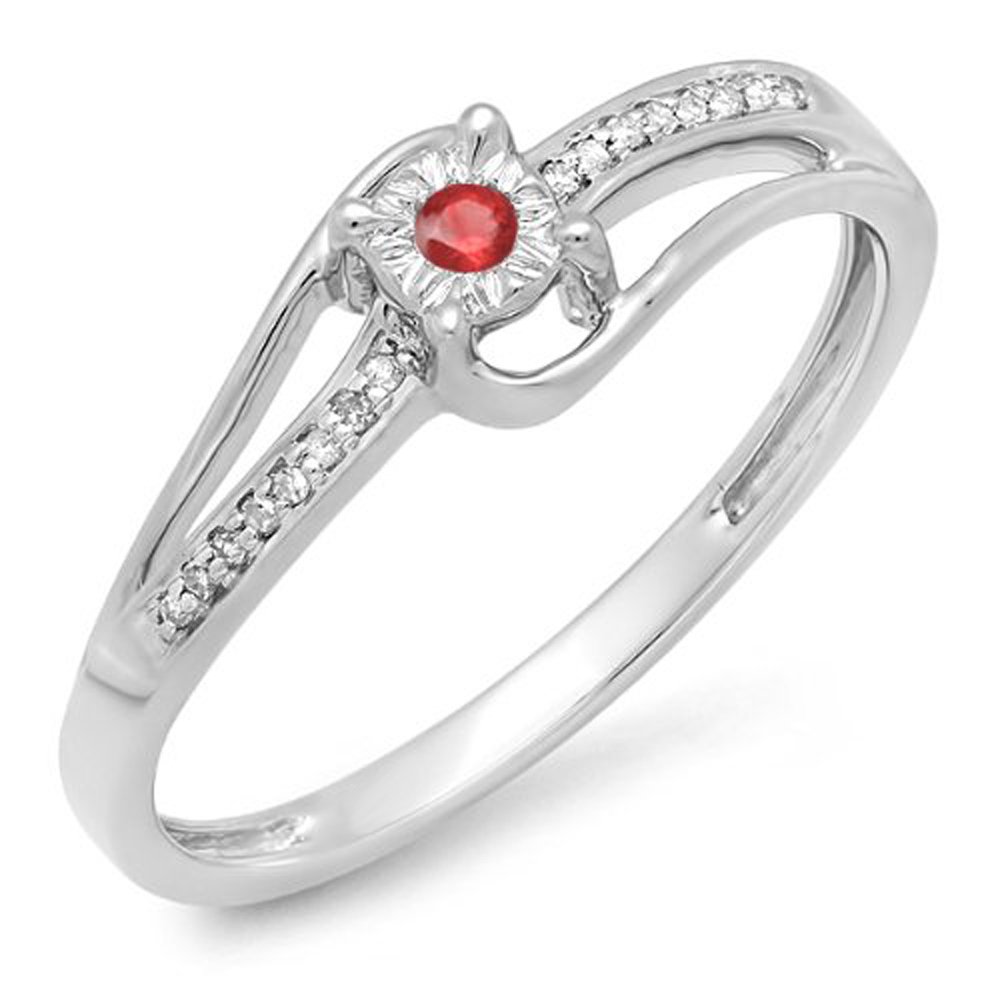18K White Gold Round White Diamond & Ruby Wave Bridal Promise Engagement Ring for Women | Dazzlingrock Collection | Perfect for Proposals, Anniversaries, and Special Occasions