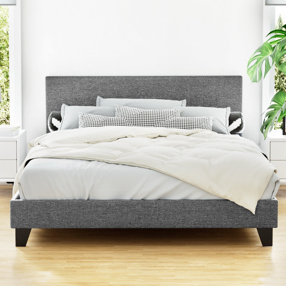 Coogee Modern Double Bed Frame with Headboard - Sturdy Grey Wooden Platform Bed for Bedroom, Guest Room, or Dorm | Easy Assembly & Space-Saving Design