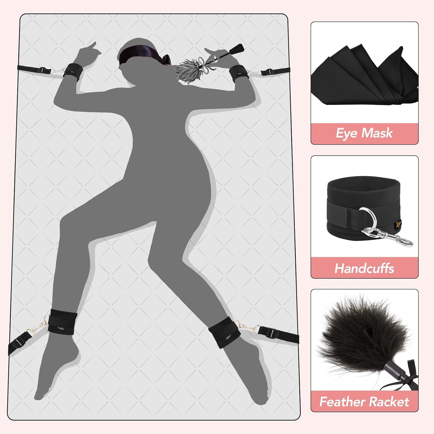 Premium BDSM Bondage Kit - UTIMI Restraints Set with Handcuffs, Ankle Cuffs, Blindfold & Tickler for Couples - Sensual Adult Toys for Spicing Up Bedroom Play & Roleplay Scenes